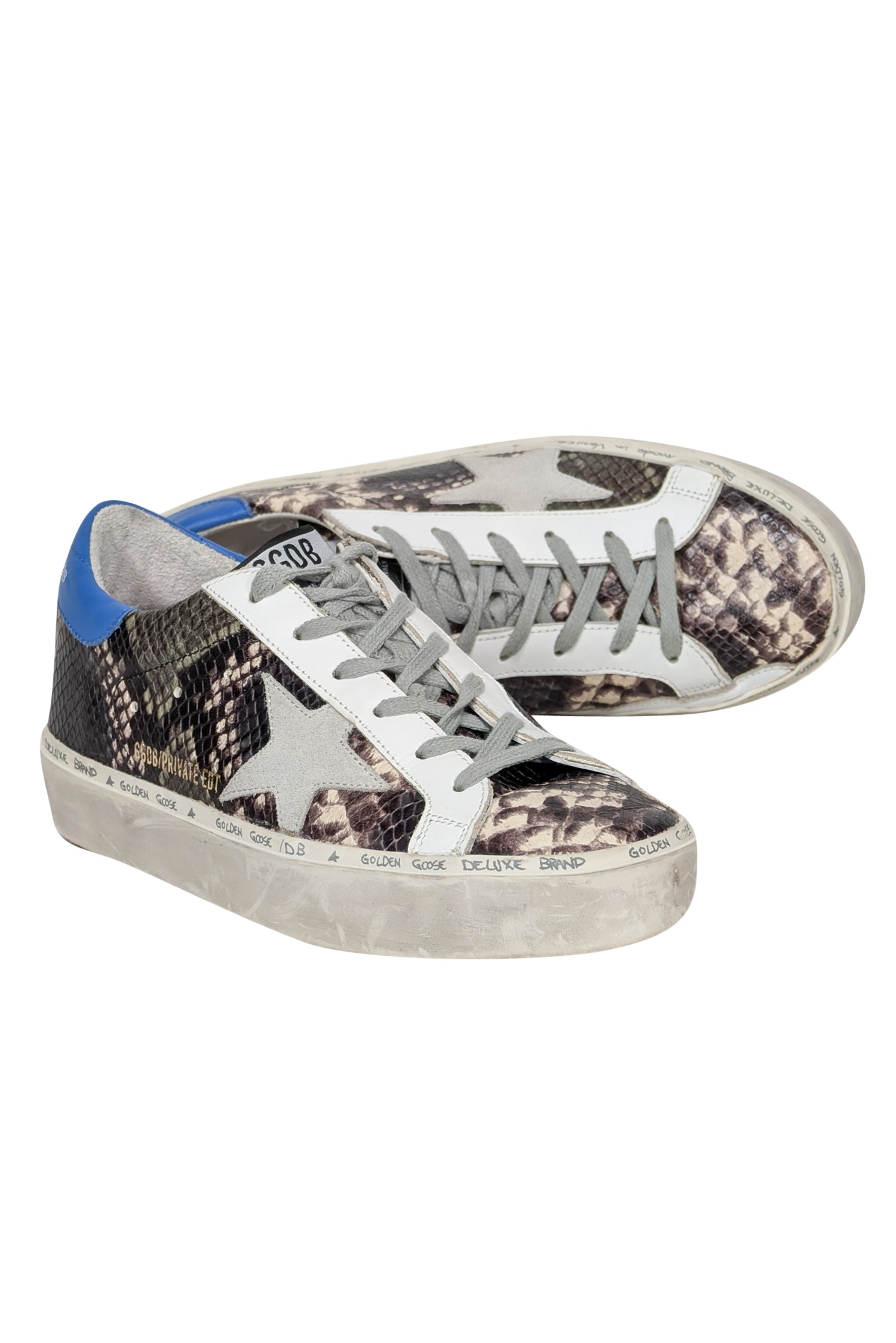 Golden Goose Hi Star Snakeskin Print Sneakers in Grey, Cream, White & Blue - Size 7