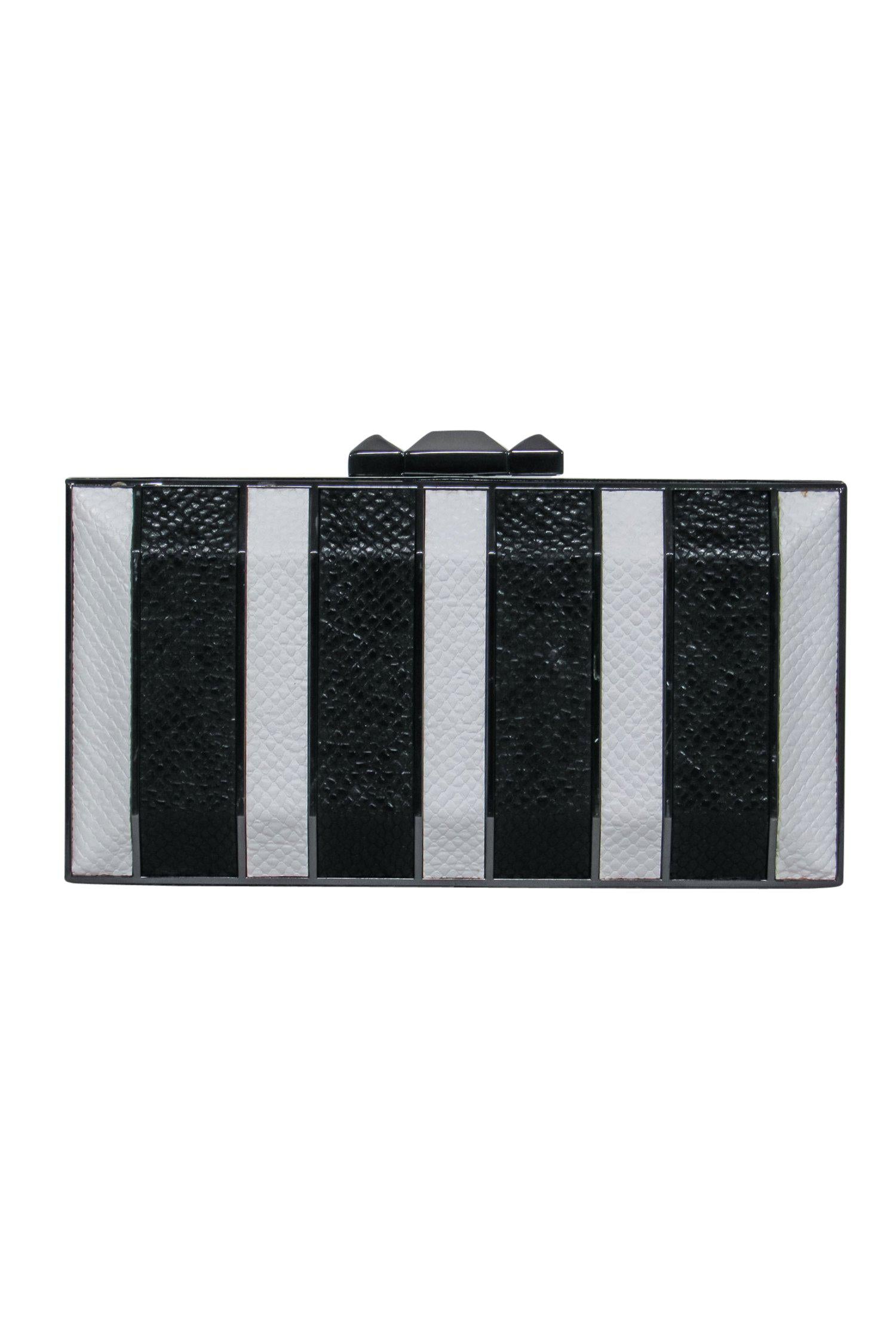 BCBG Max Azria: Stunning Black & White Snakeskin Textured Box Clutch