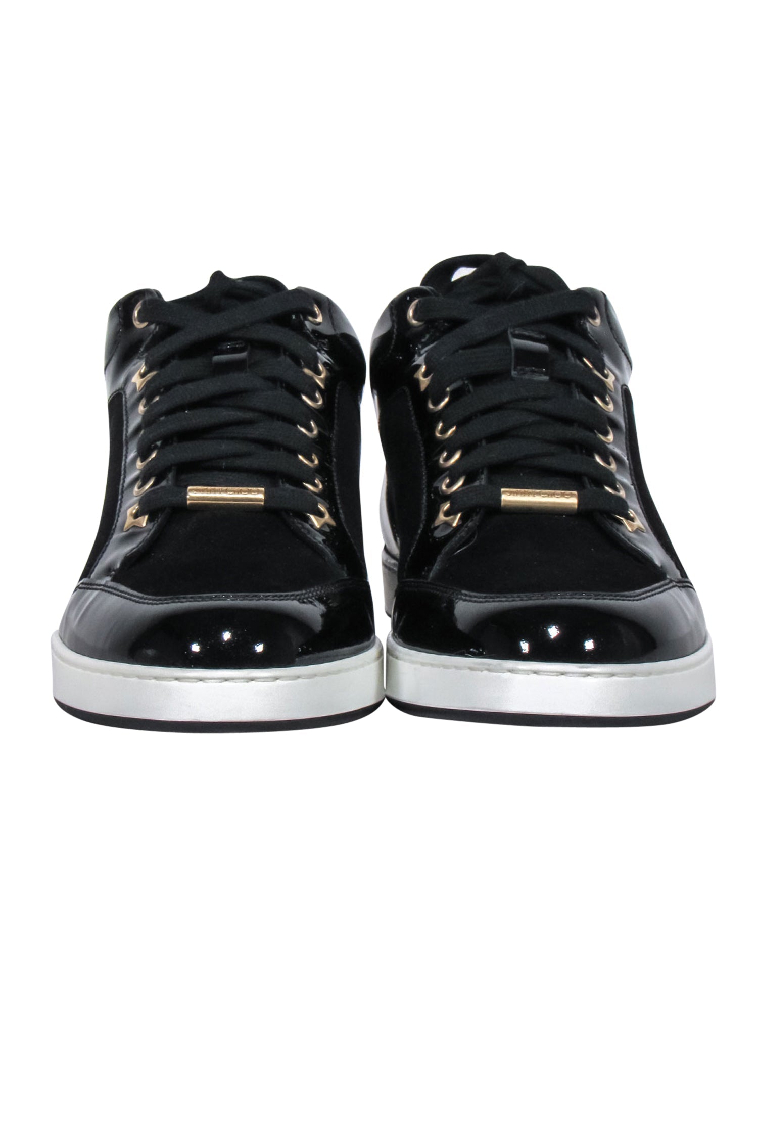 Jimmy Choo - Stunning Black Suede Sneakers with Patent Trim, Size 7.5