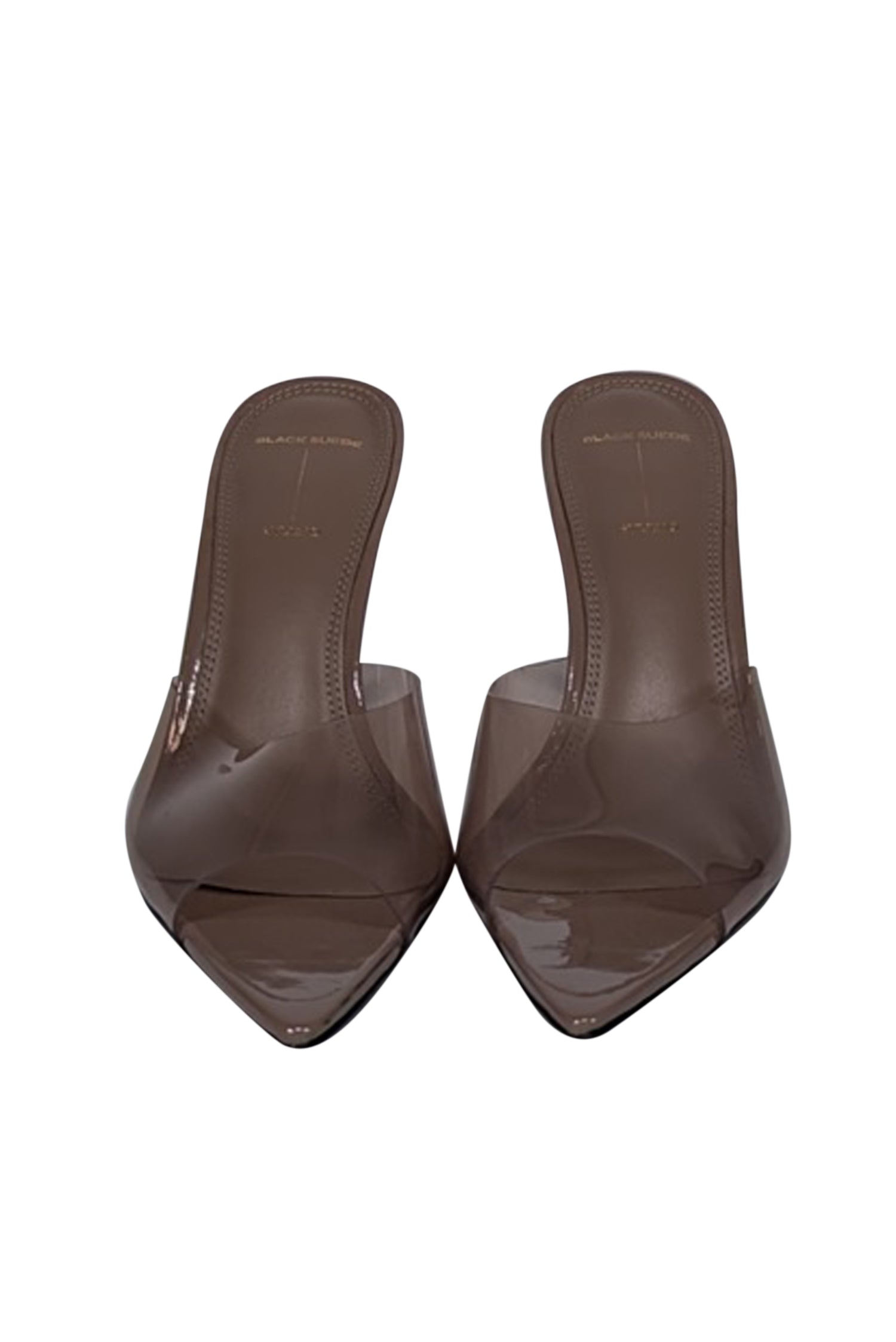 Black Suede Studio's Dark Beige & Transparent Bella Mule Heels - Size 10 - A Classy Must-Have!