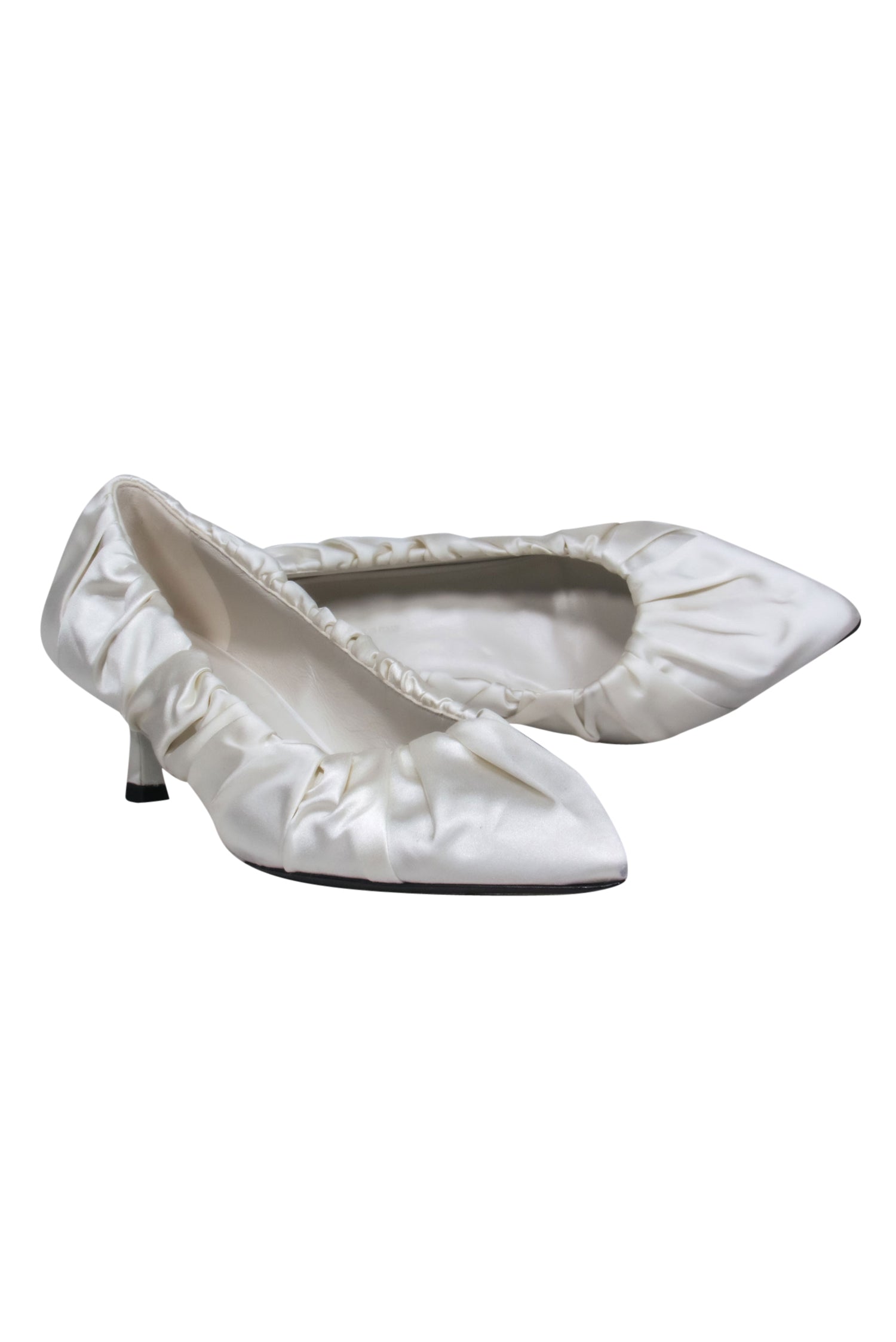 Khaite Ivory Scrunched Satin Pointed Toe Kitten Heels - Size 10.5