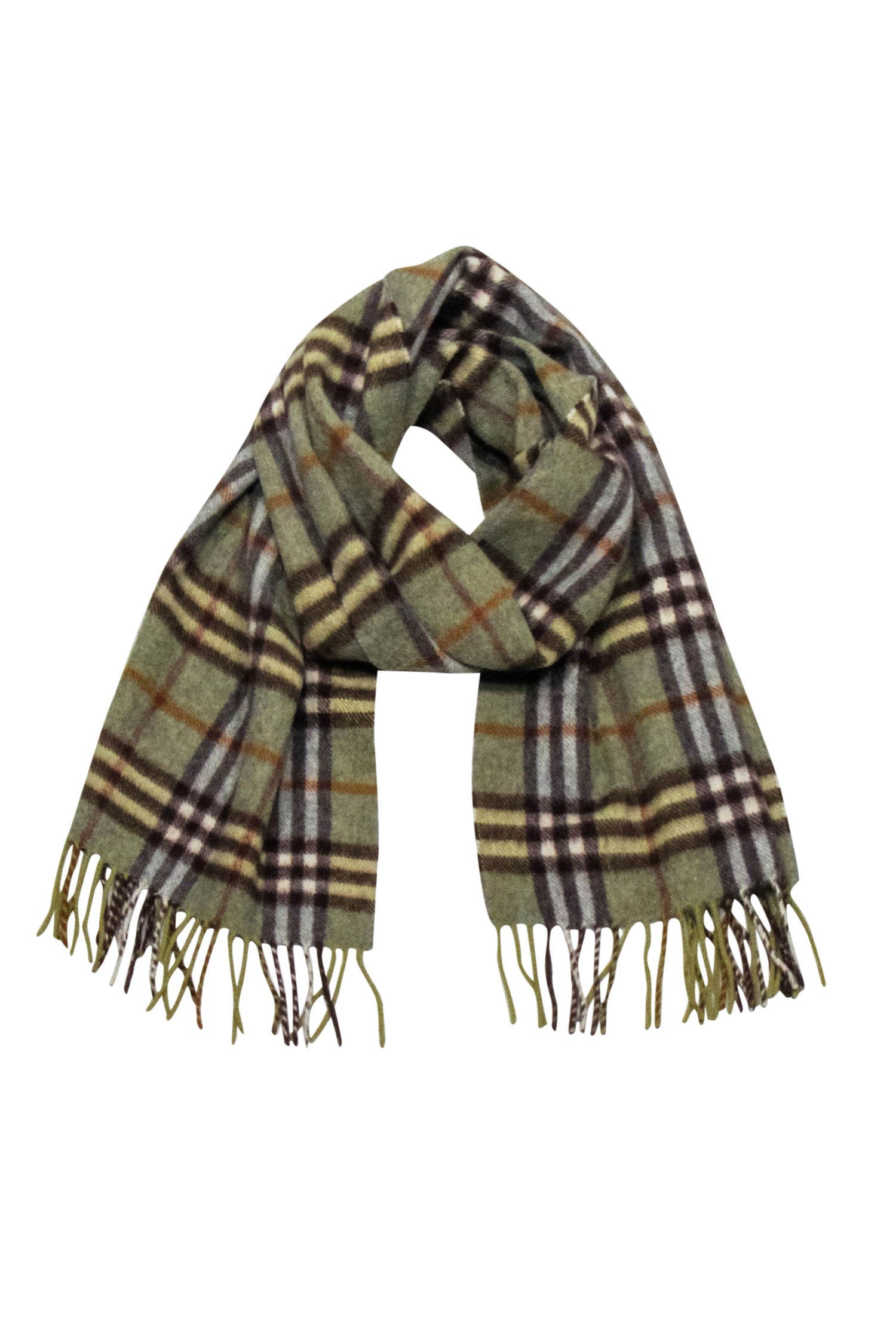 Burberry's Luxurious Green & Brown Plaid Cashmere Scarf
