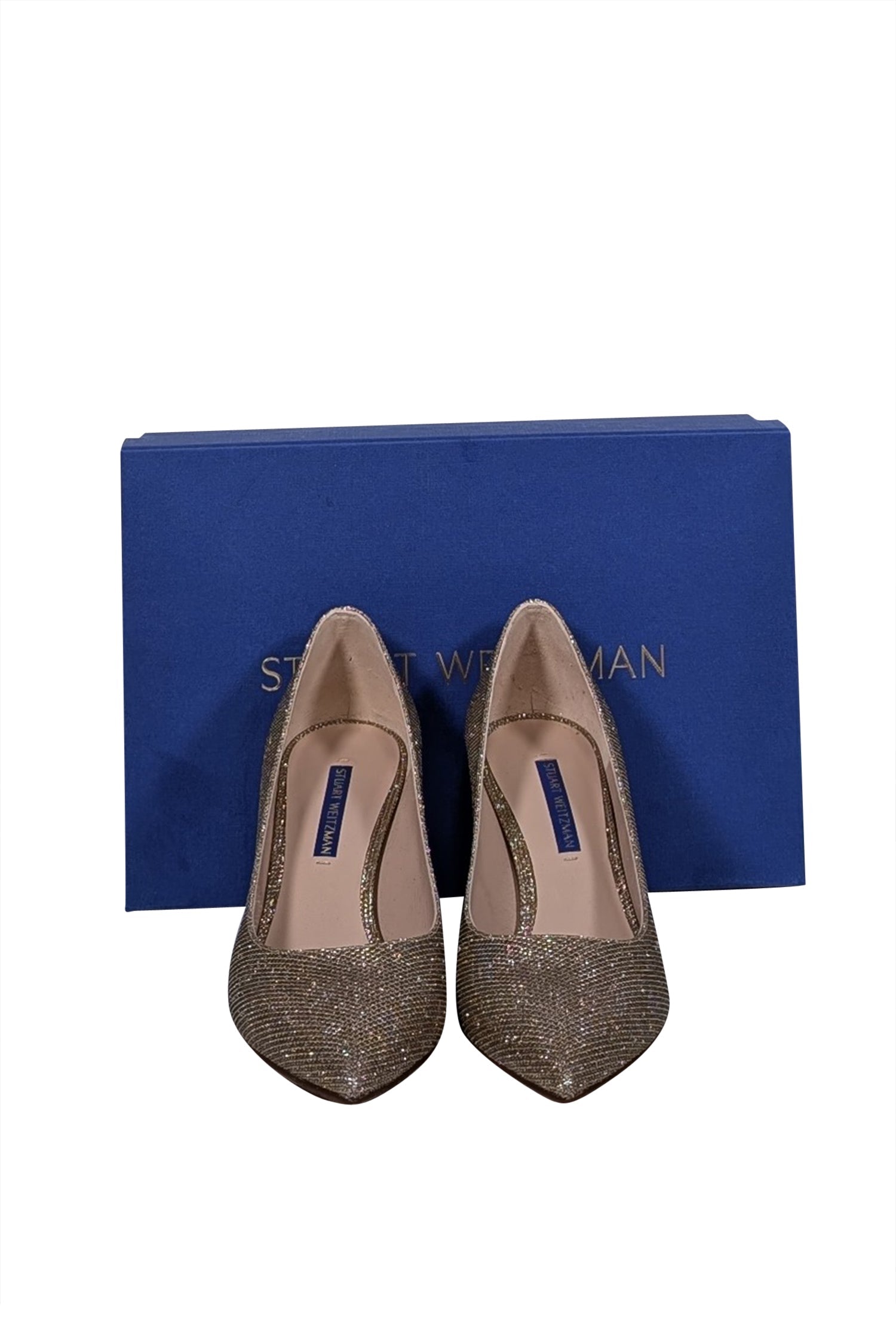 Stuart Weitzman Gold Sparkly Pointed Toe Pumps - Size 7.5 - Add Glamour Now!