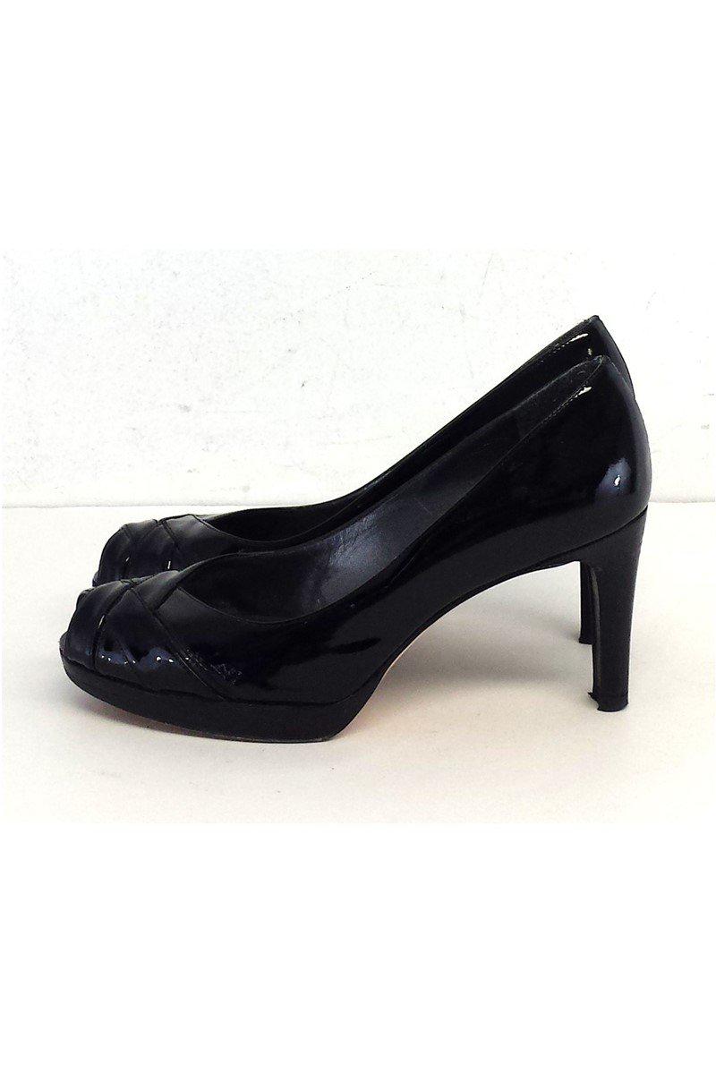 Stunning Stuart Weitzman Black Patent Woven Peep Toe Heels - Size 6