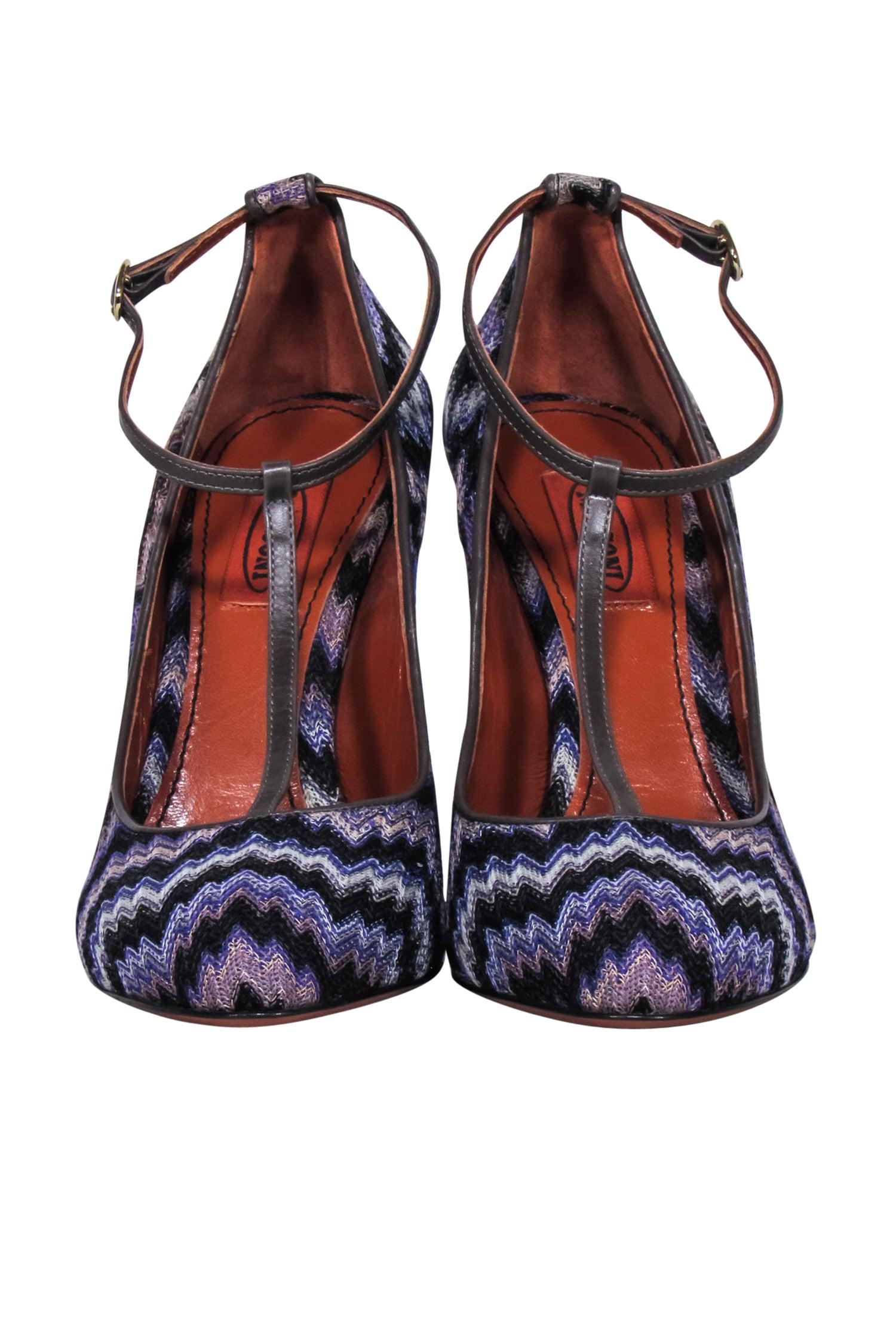 Missoni Purple & Black Chevron Knit Strappy Pumps - Size 8