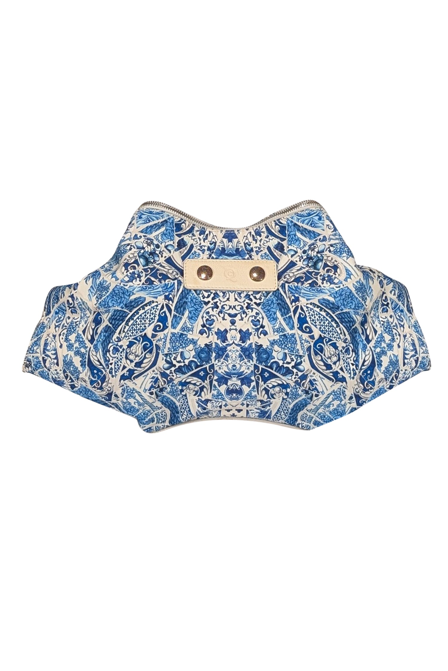Alexander McQueen Blue & White Paisley Print Manta Clutch: A Chic Statement Piece