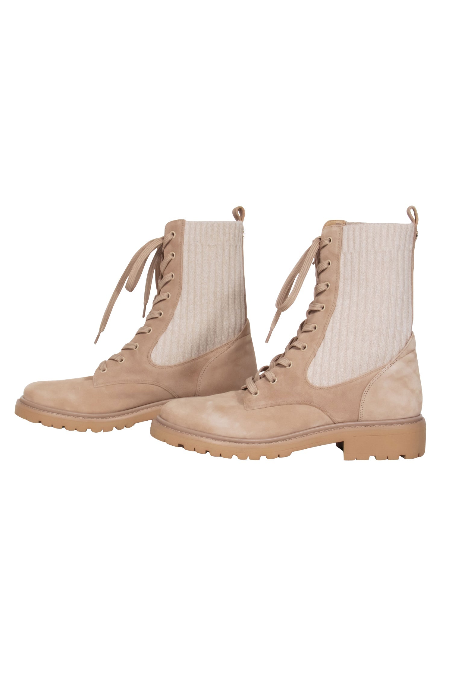 Sam Edelman's Charming Beige Faux Suede Lace Up Combat Boots - Size 9.5
