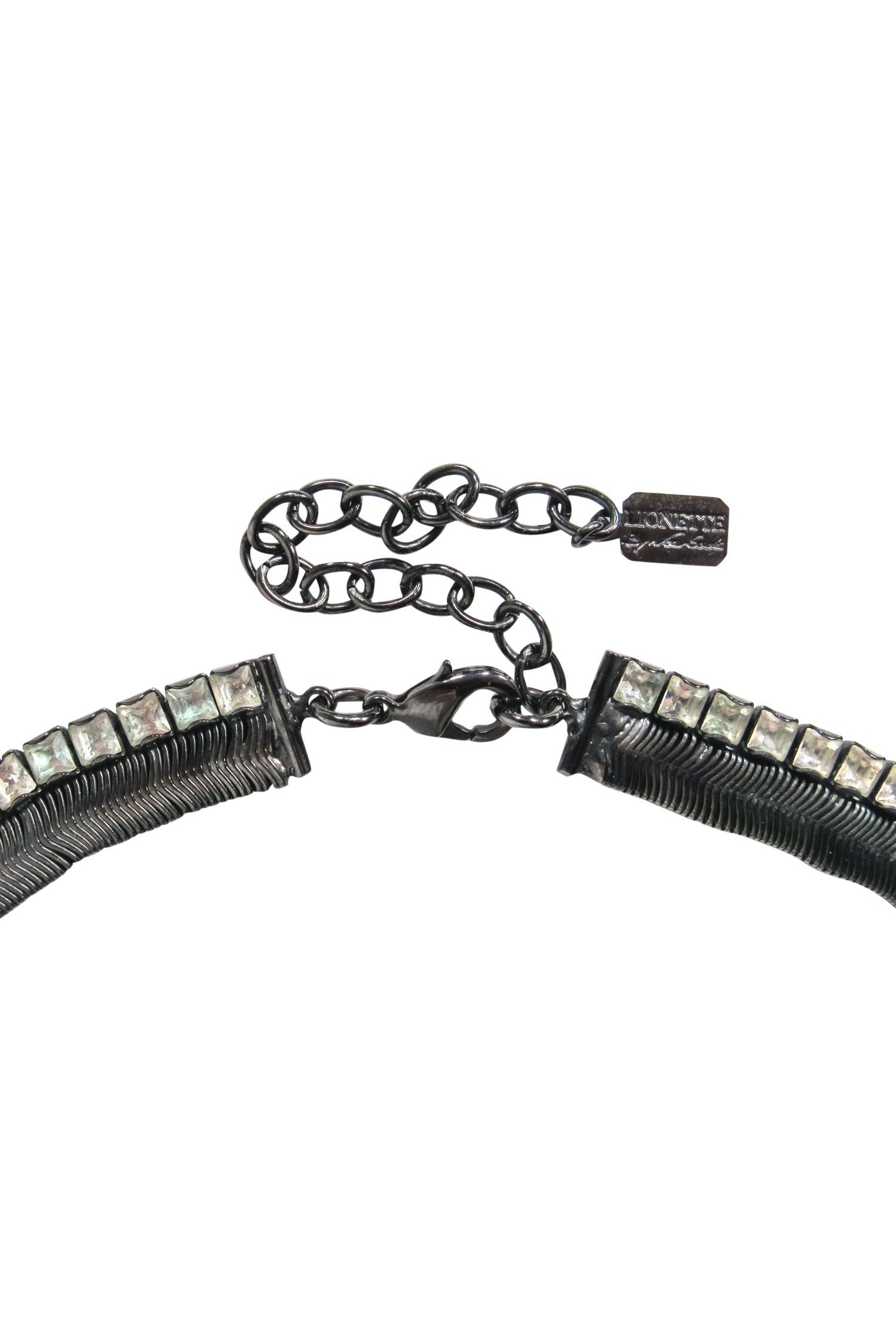 Lionette Gunmetal Jeweled Bar Pendant Statement Necklace