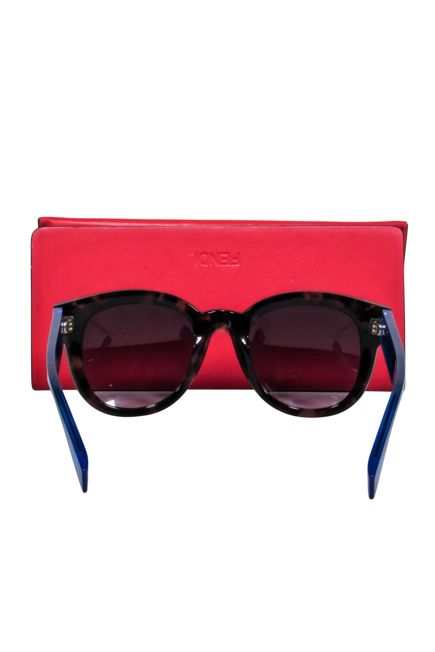 Fendi Irresistible Brown Tortoise Sunglasses with Iridescent Blue Legs