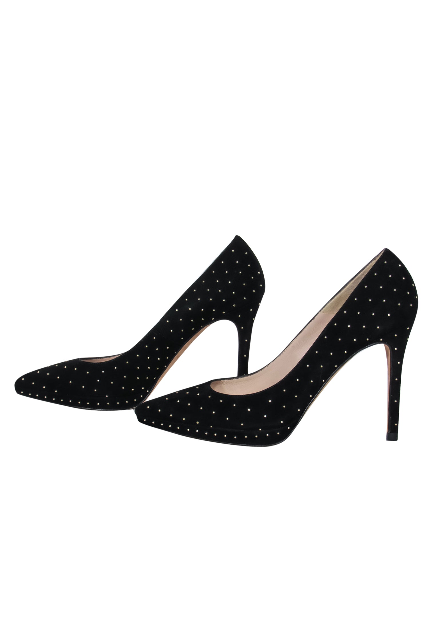 L.K. Bennett Black Suede Gold Studded Pointed-Toe Pumps - Size 8