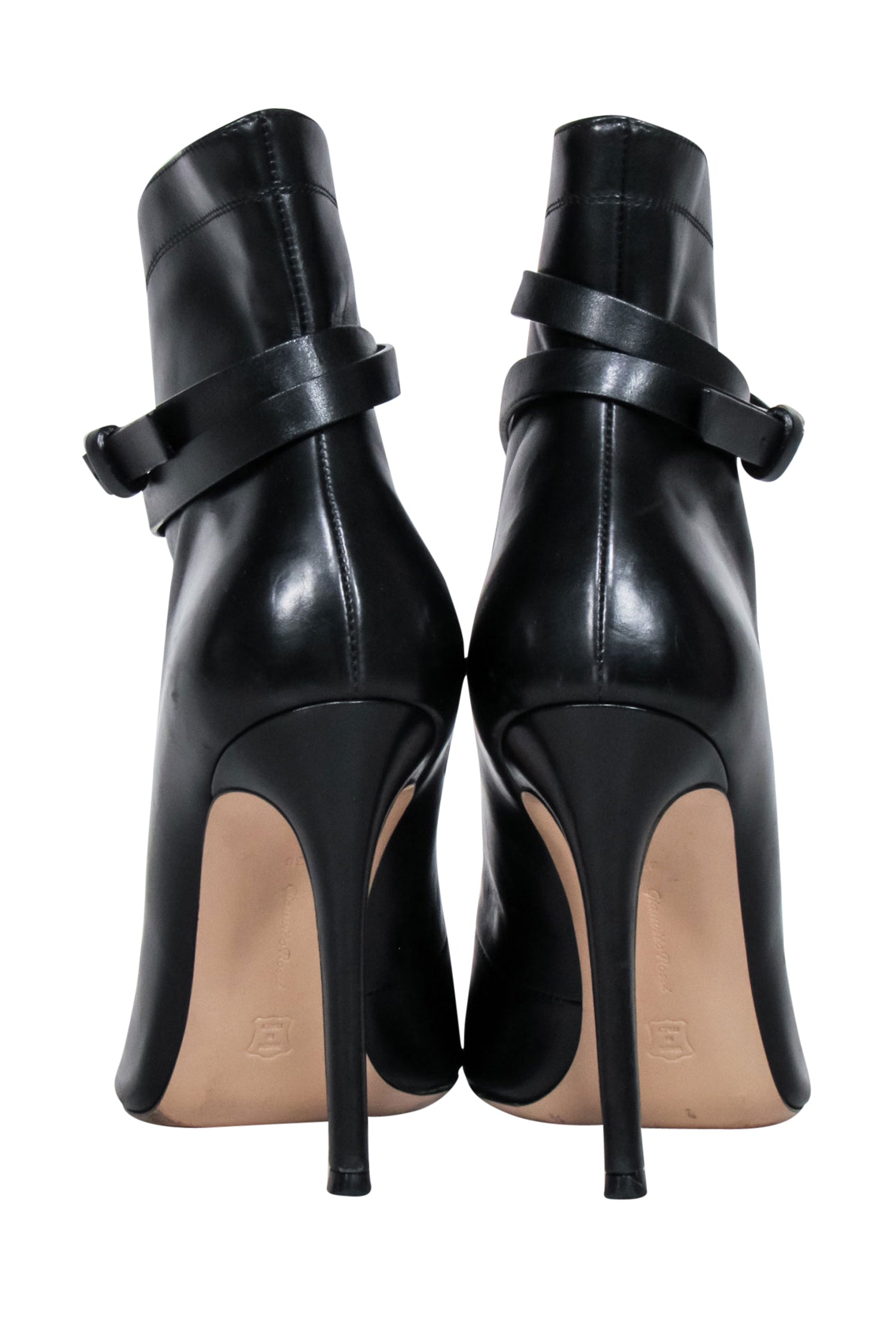 Gianvito Rossi - Seductive Black Leather Peep Toe Lace - Up Short Boots Size 8