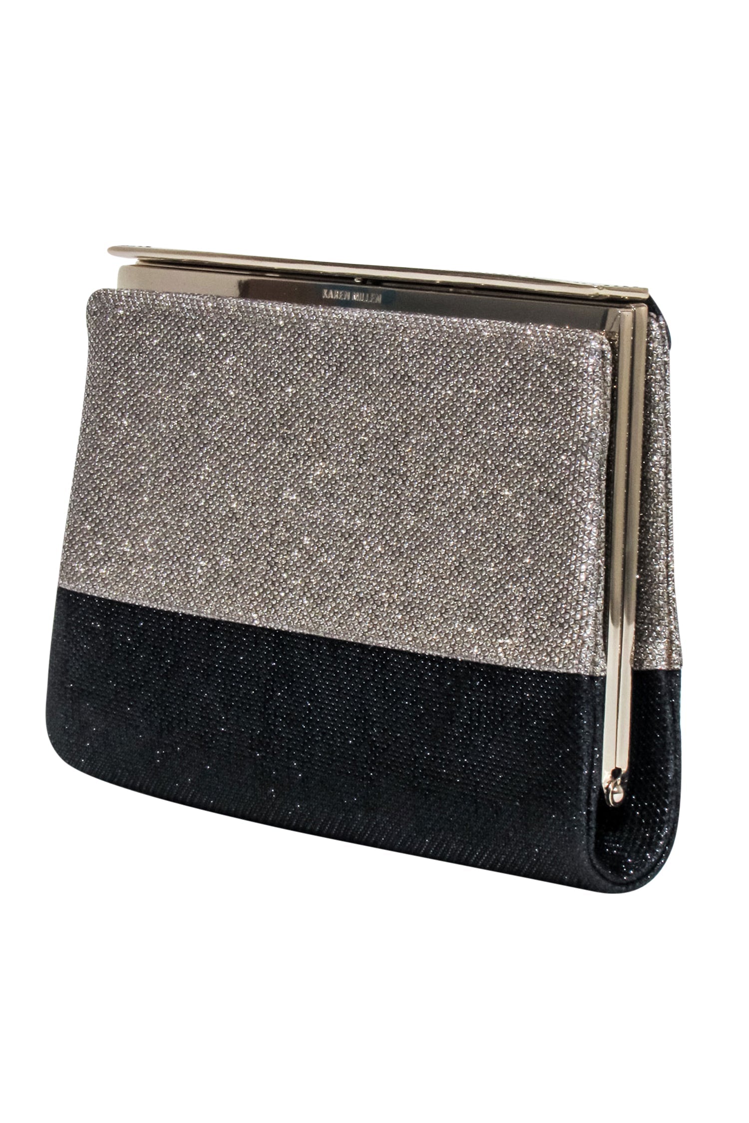 Karen Millen's Glittering Gold & Black Clutch: A Sparkling Accessory