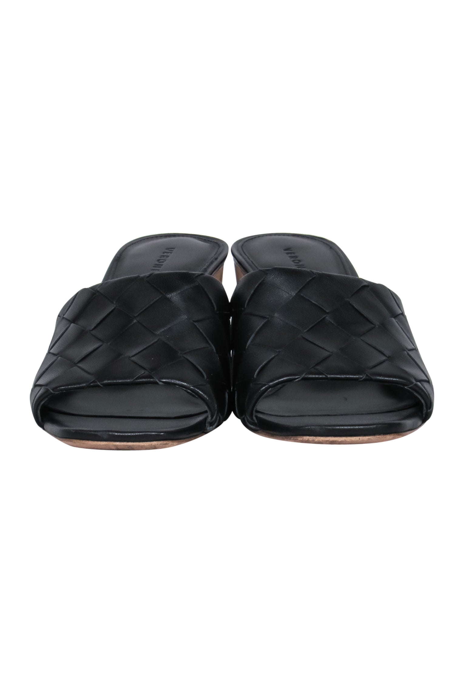 Veronica Beard Black Woven Mule Pumps: Chic Style with Round Wooden Heel, Size 7.5