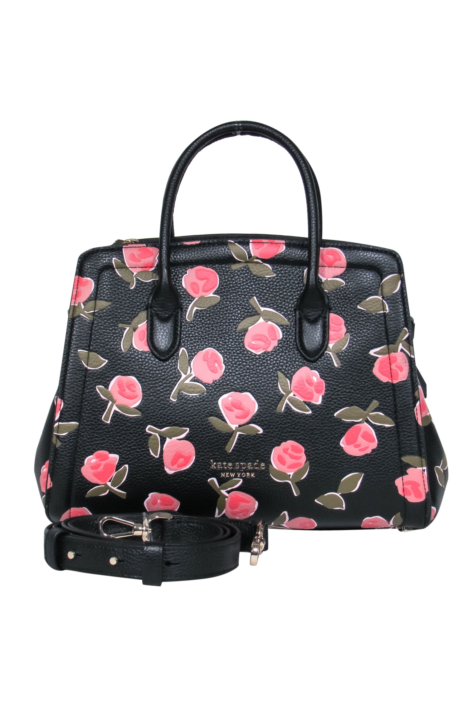 Kate Spade Black & Pink Rose Print Convertible Satchel: Chic Springtime Essential