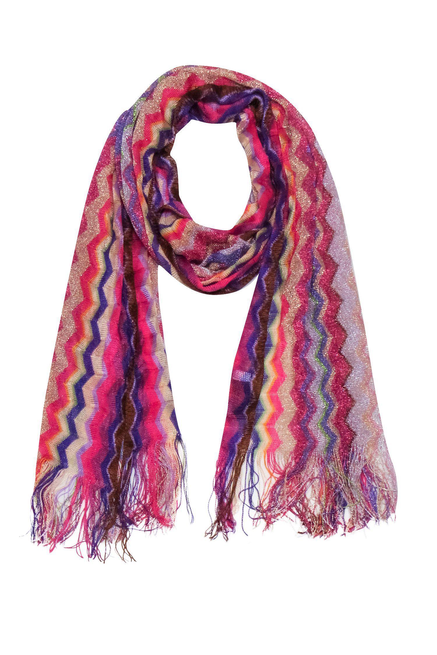 Missoni - Stunning Purple, Pink & Gold Metallic Zig - Zag Scarf