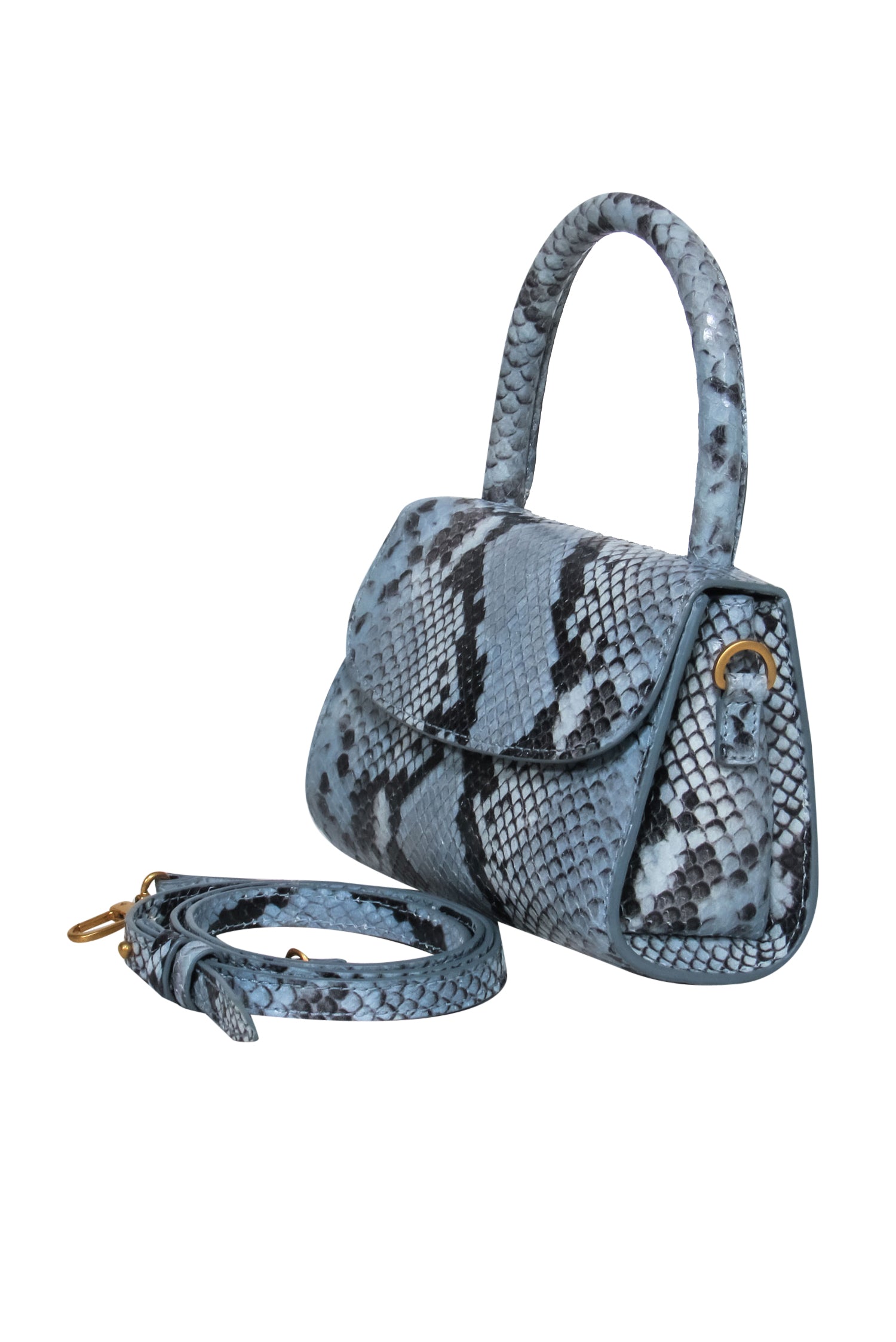 By Far - Stunning Blue Snakeskin Mini Convertible Flap Crossbody Bag