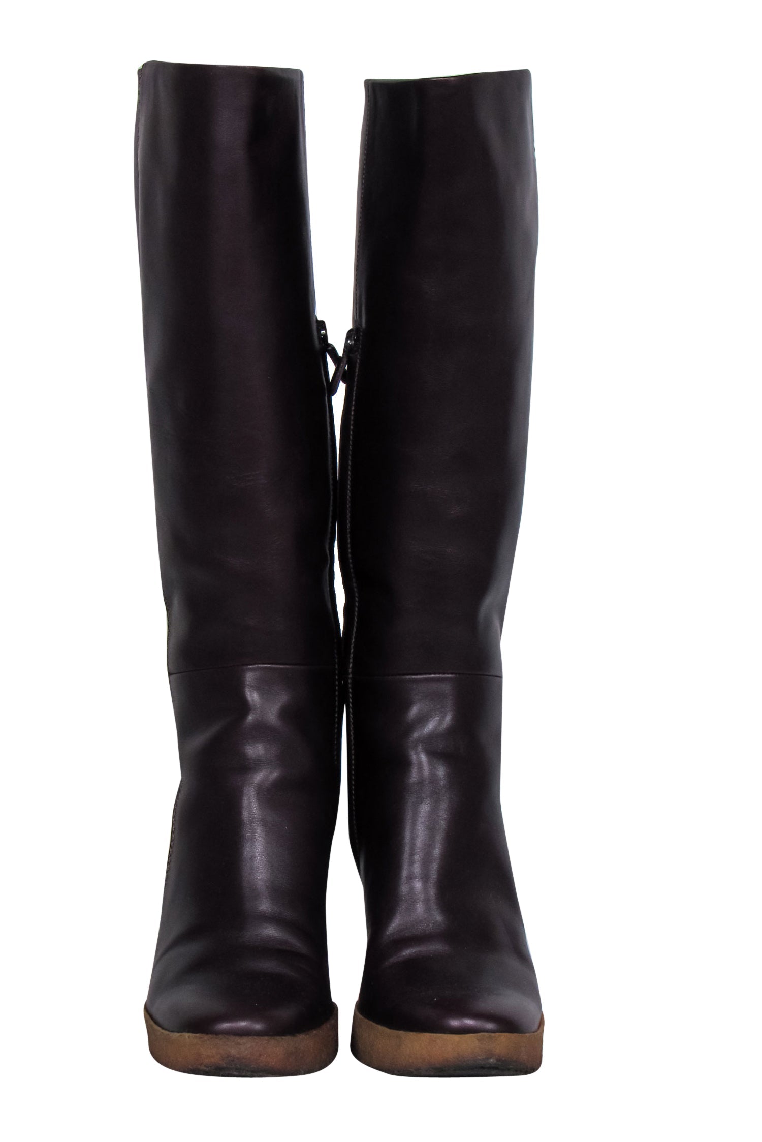 Tod's Deep Plum Smooth Leather Block Heel Boots - Size 7