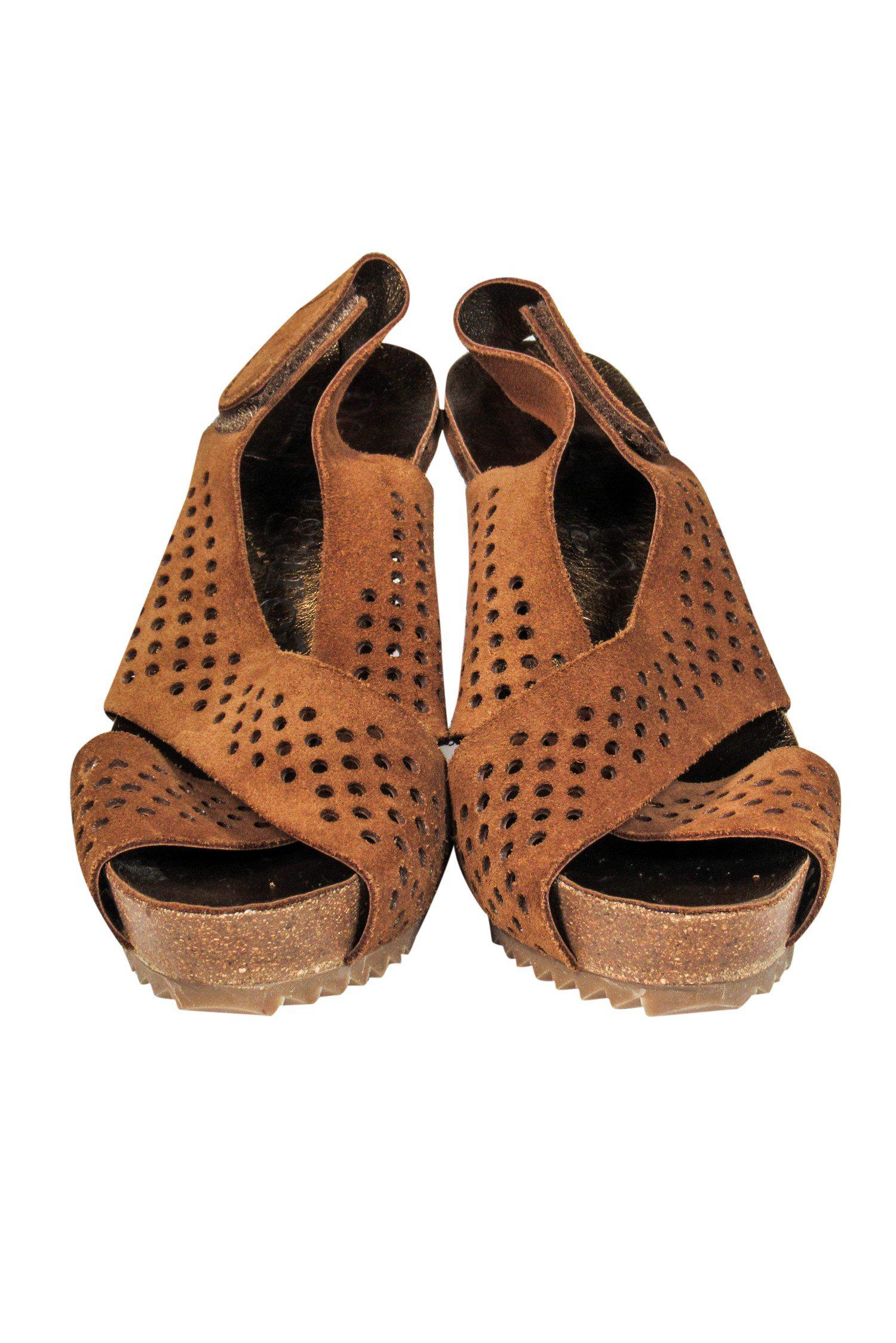 Pedro Garcia Brown Heel Sandals with Circle Cutouts - Size 7.5