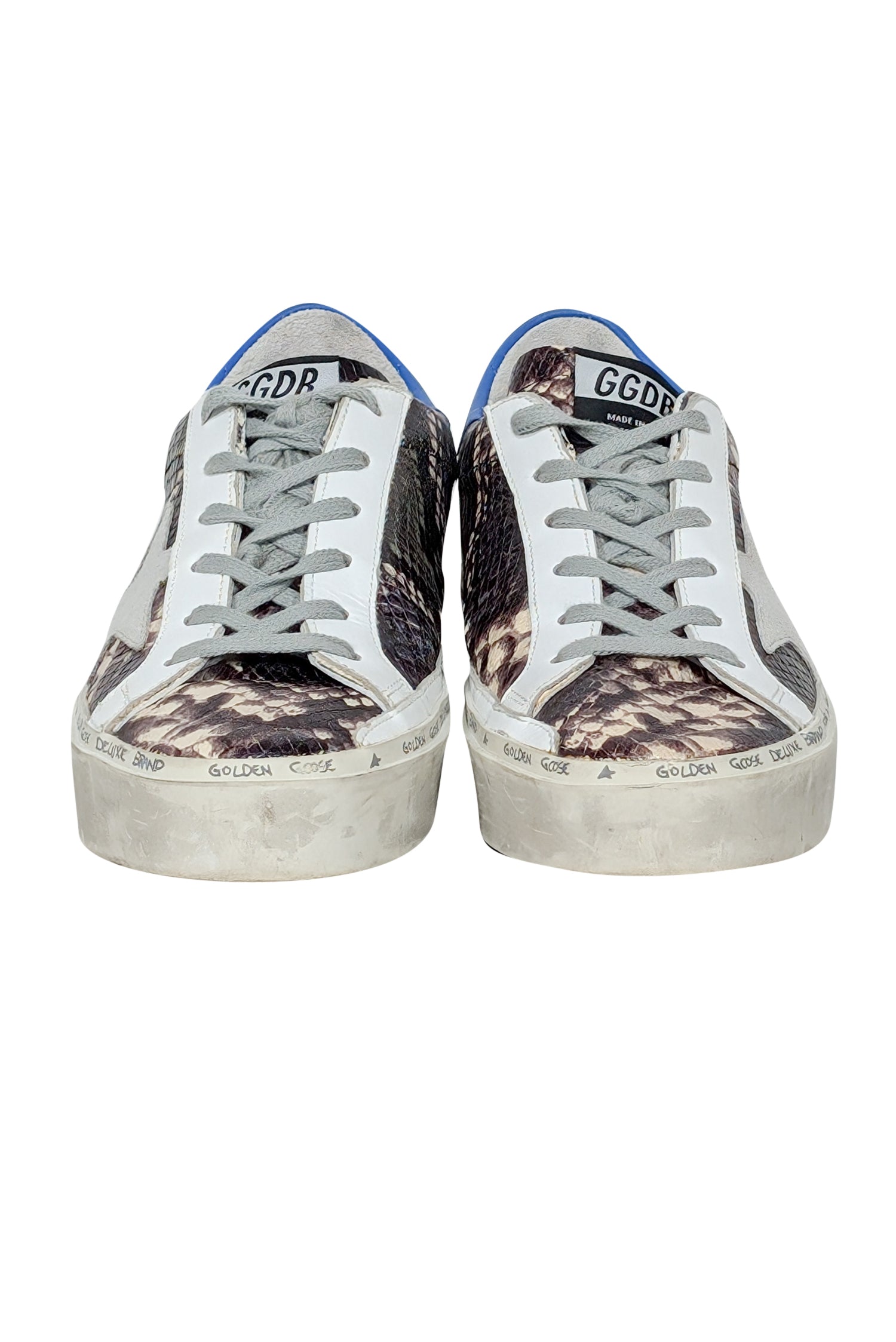 Golden Goose Hi Star Snakeskin Print Sneakers in Grey, Cream, White & Blue - Size 7