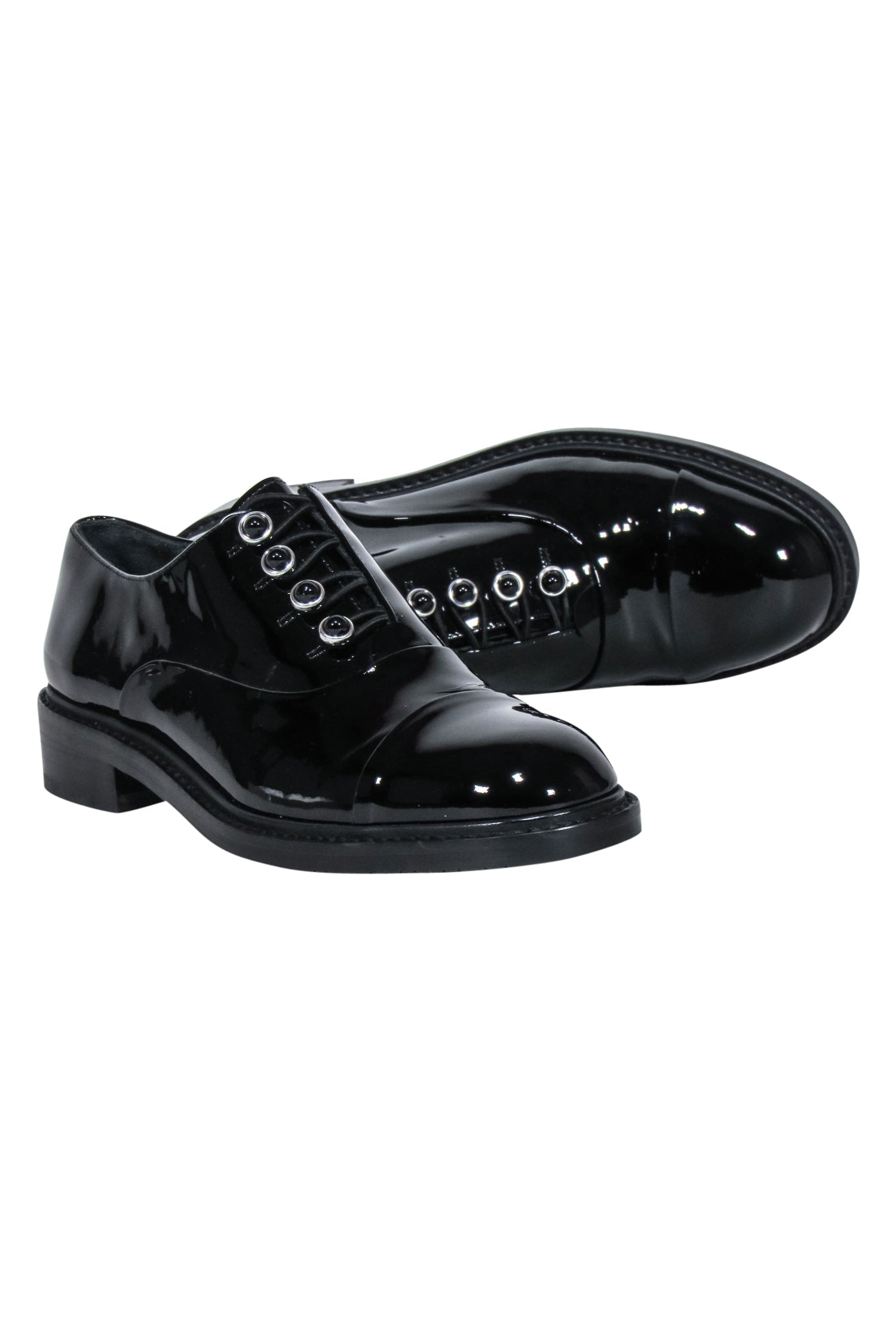 Stuart Weitzman - Stunning Black Patent Lace - Up Oxfords in Size 6