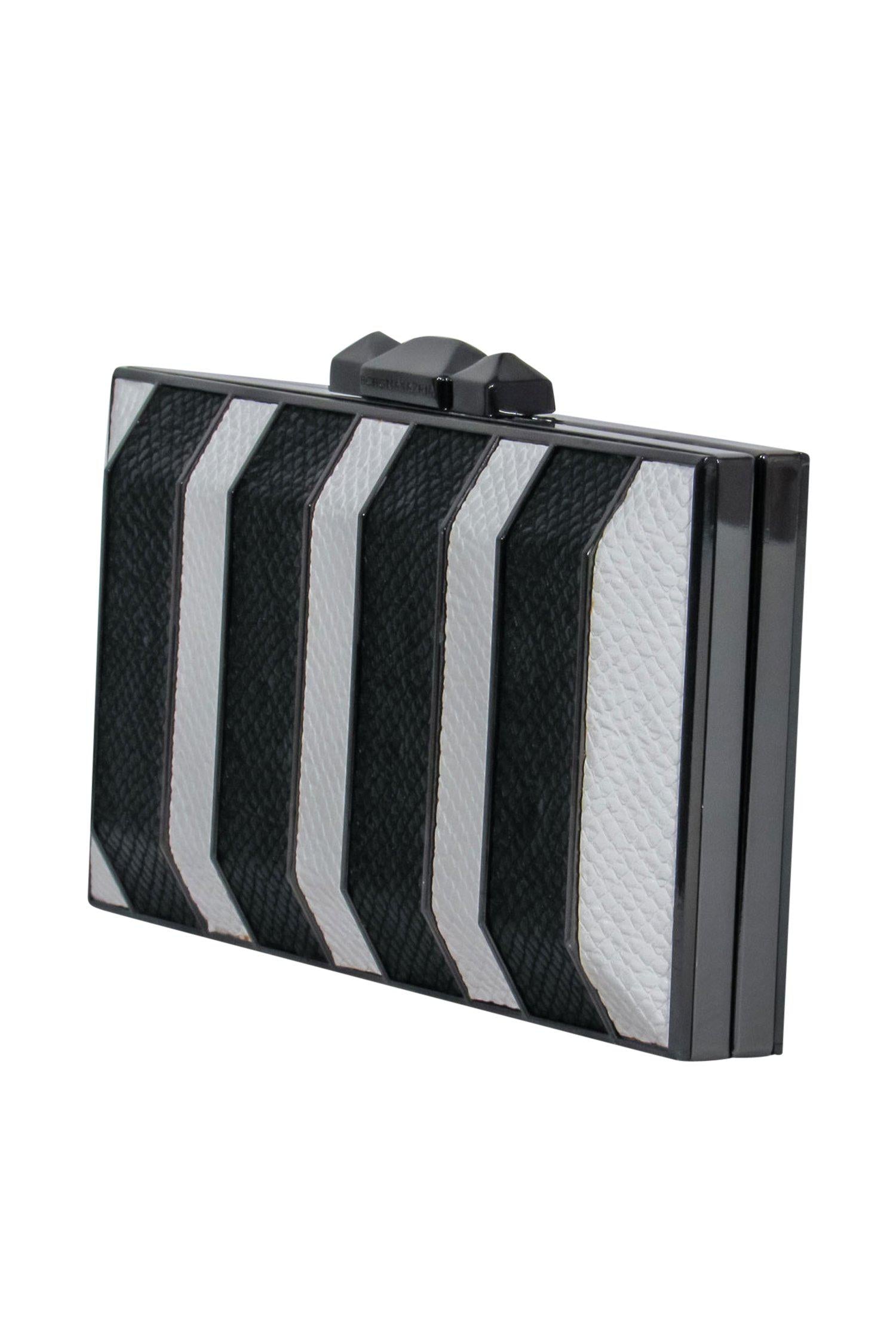 BCBG Max Azria: Stunning Black & White Snakeskin Textured Box Clutch