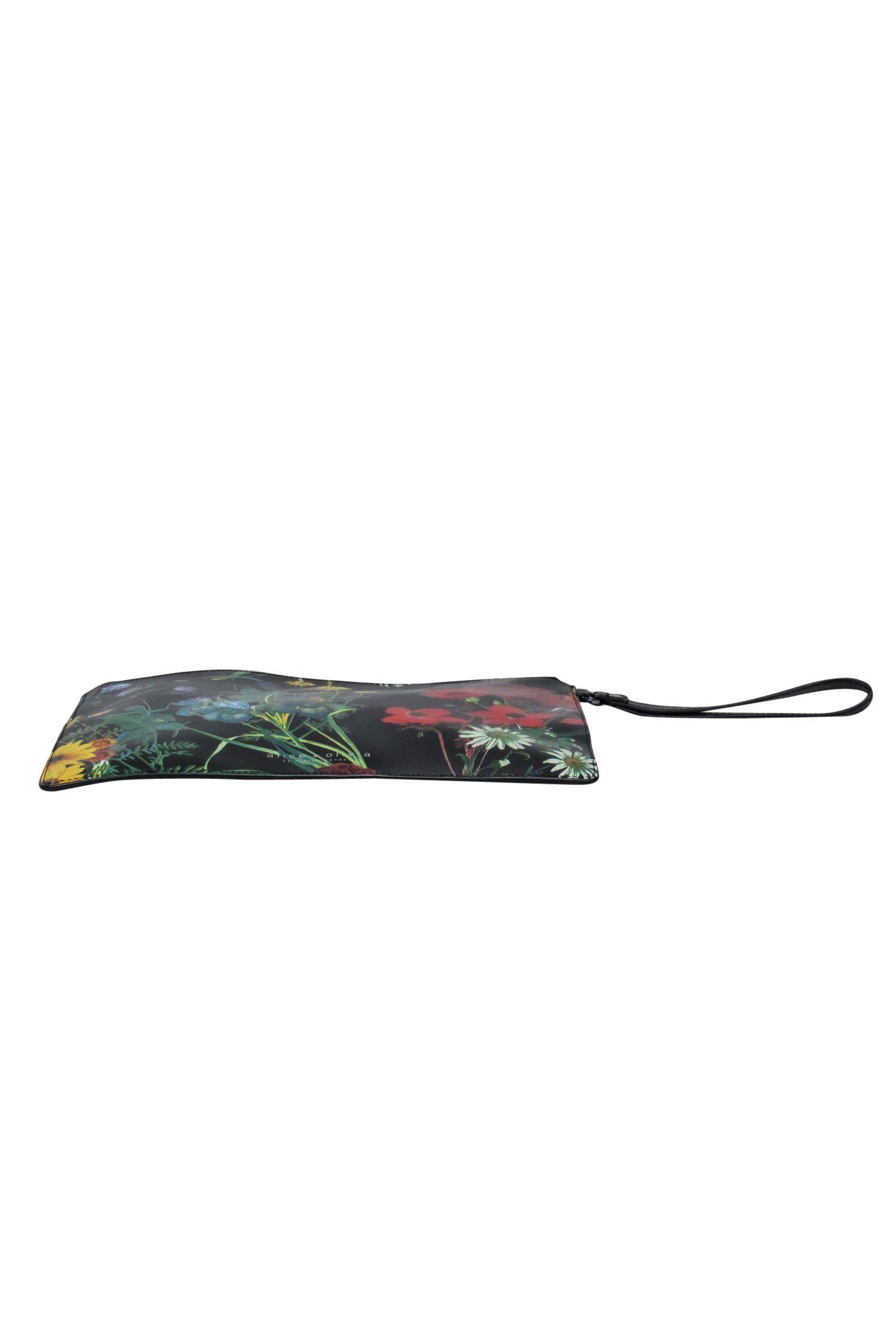 Alice & Olivia - Stunning Black & Multicolor Floral Print Zippered Clutch