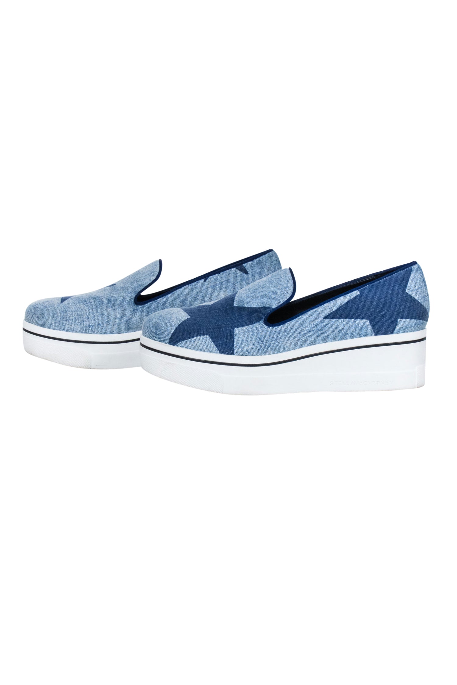 Stella McCartney Blue Denim Chambray Star Print Platform Loafers - Size 11: A Summer Fashion Must-Have