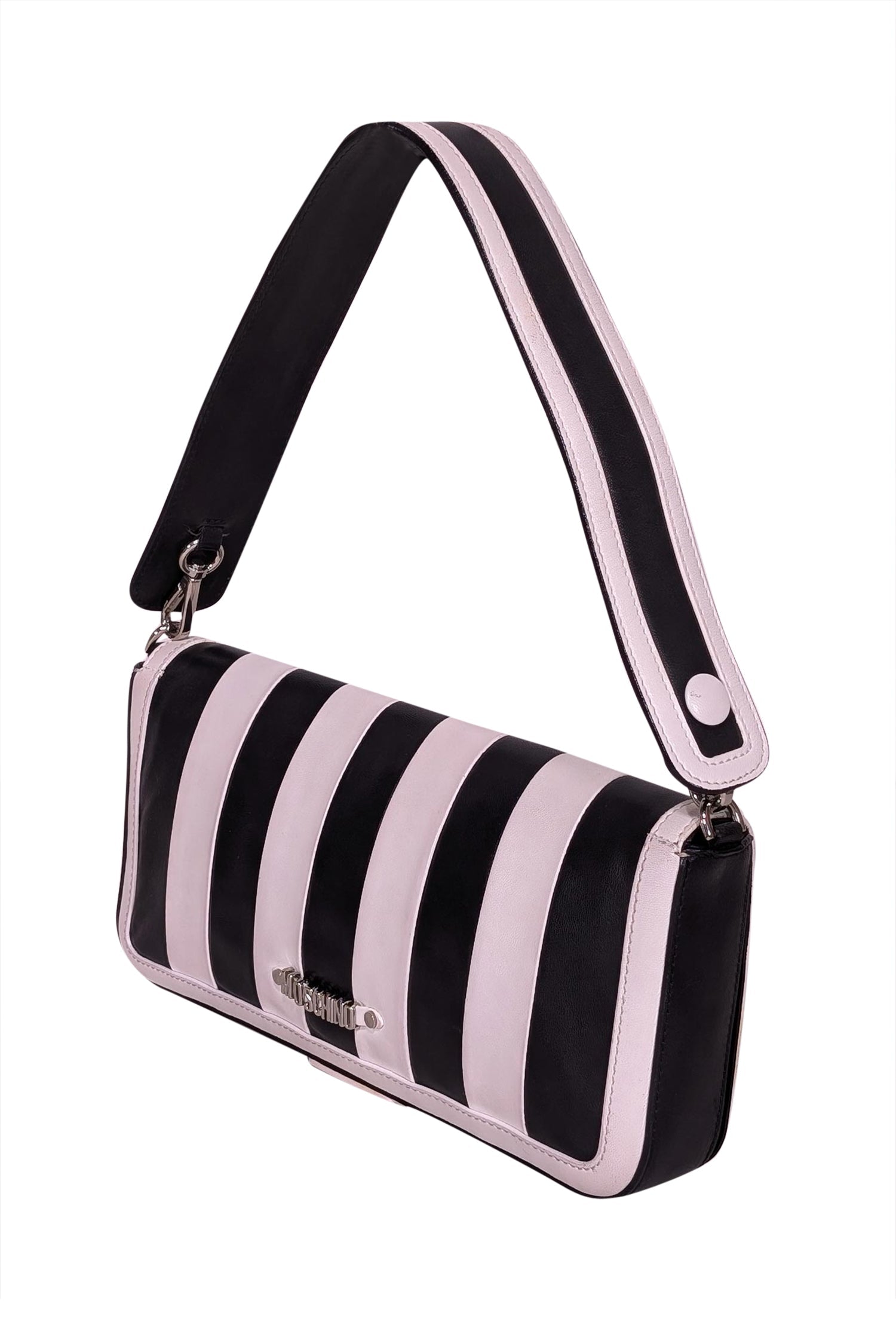 Moschino's Striking Black & White Stripe Leather Shoulder Bag