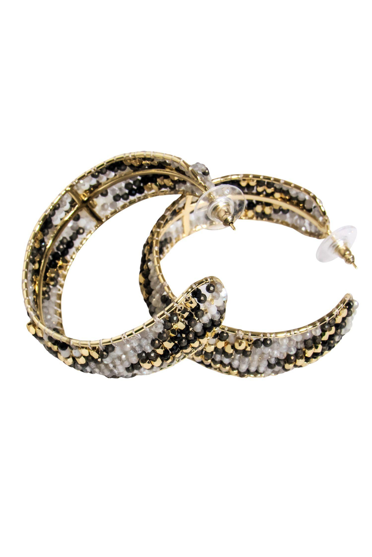 Kendra Scott - Stunning Gold, Black & White Beaded 'Britt' Hoop Earrings