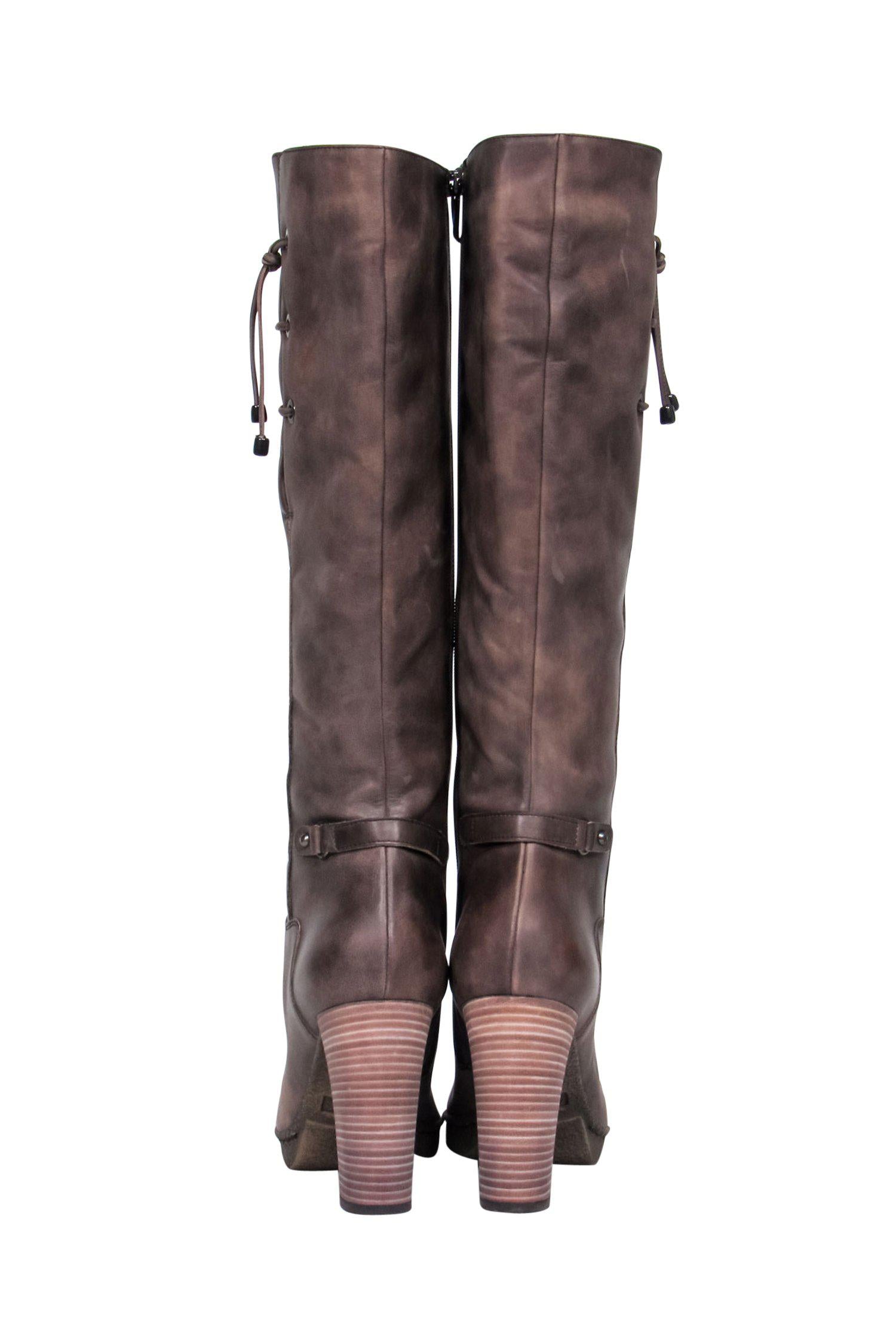 Aquatalia Brown Leather Waterproof Over-the-Knee Heeled Boots - Size 9.5
