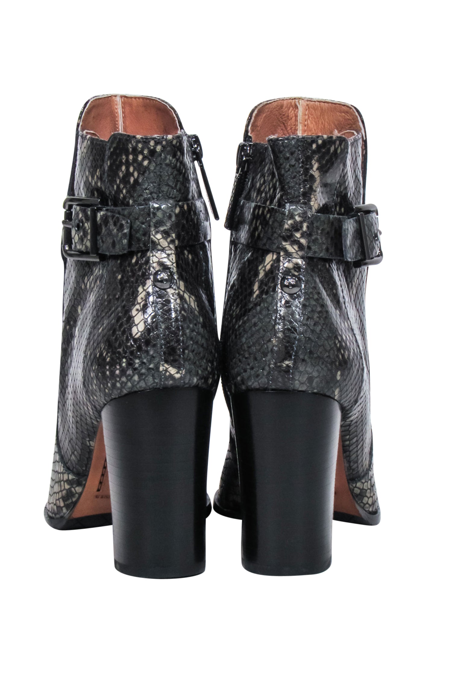 Donald J Pliner Grey & Black Python Embossed Leather Heeled Booties - Size 8.5, Fashion Statement!