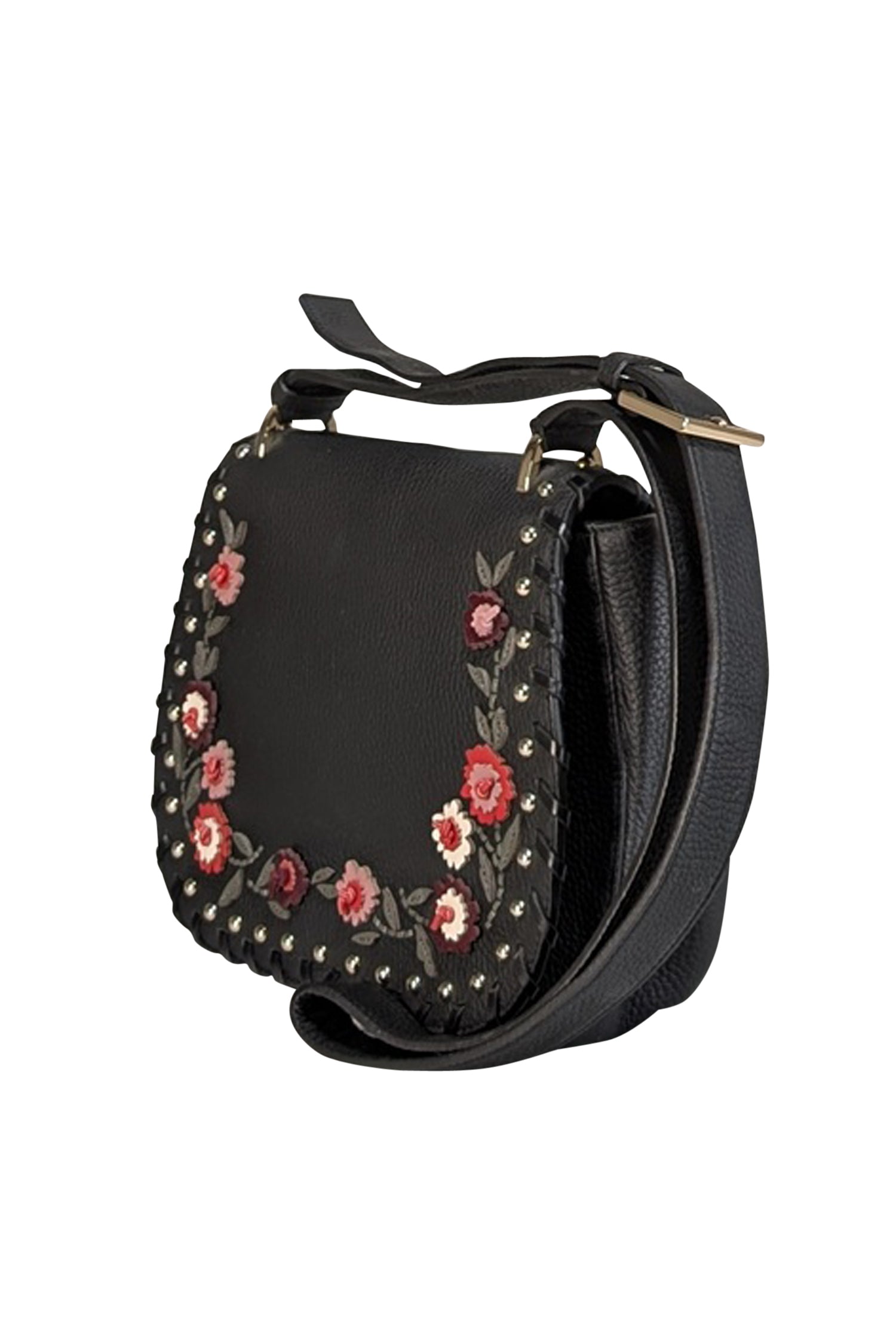 Kate Spade Black Pebbled Leather Crossbody Bag with Stunning 3D Flowers