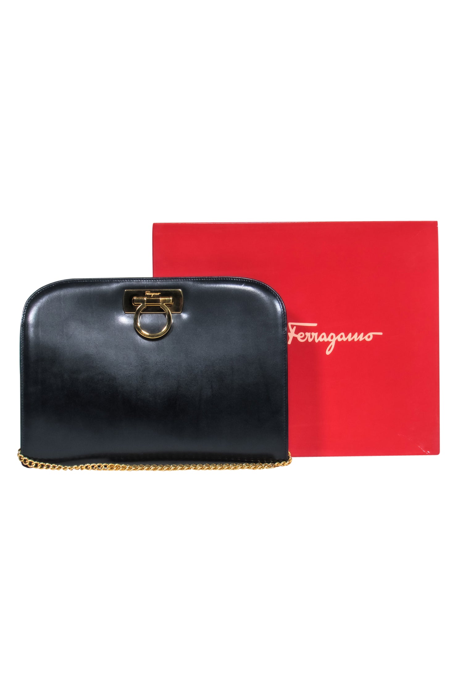 Ferragamo - Stunning Black Leather Dina Clutch-Style Crossbody with Chain Strap
