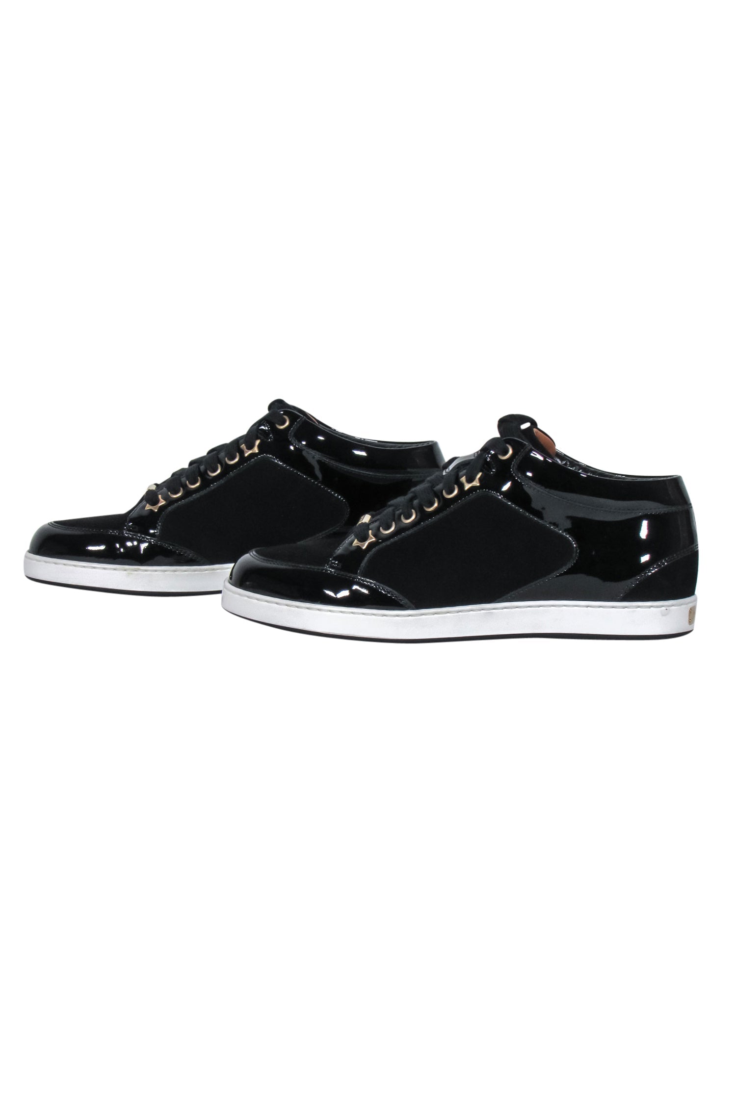 Jimmy Choo - Stunning Black Suede Sneakers with Patent Trim, Size 7.5