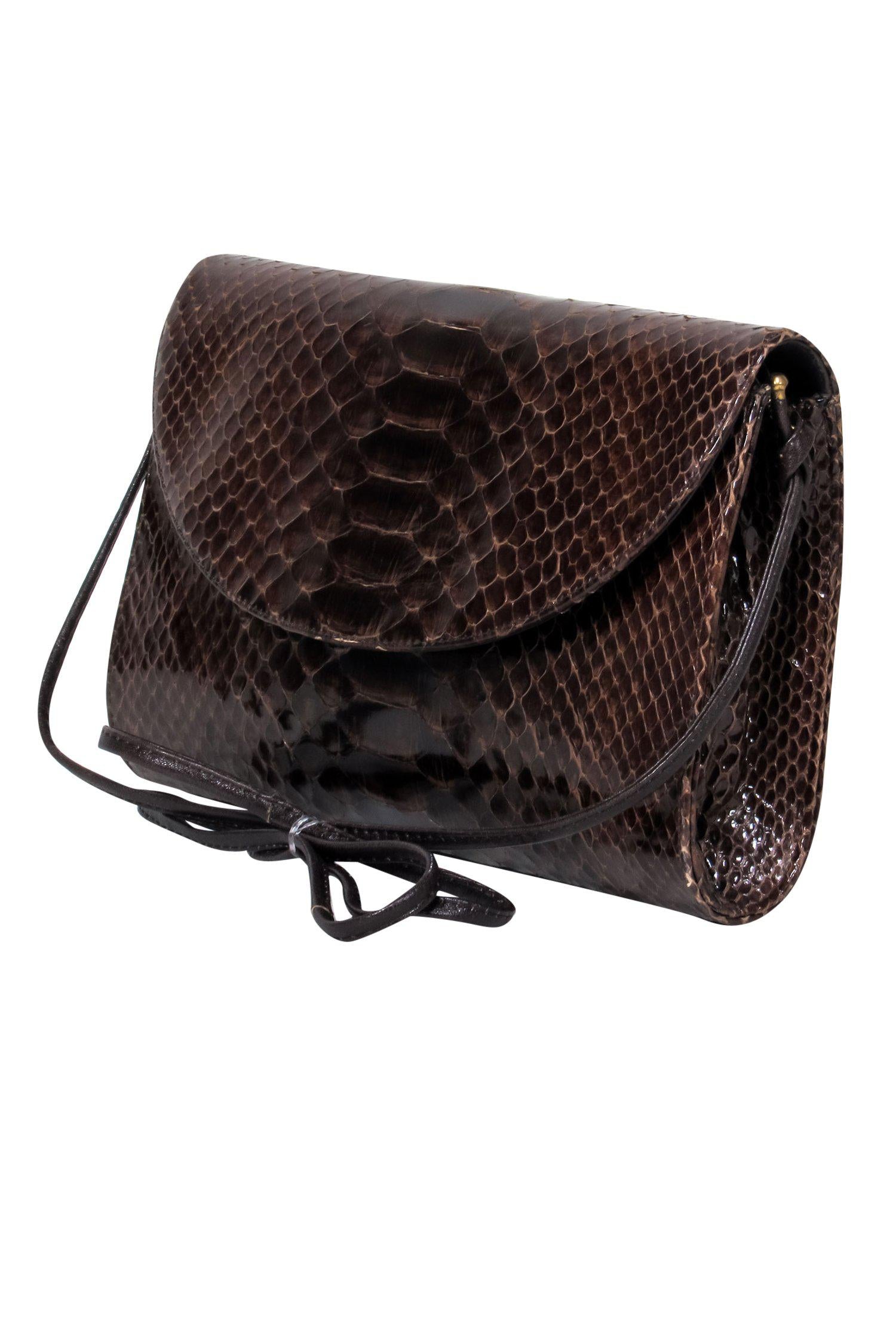 Koret Vintage Brown Patent Snakeskin Flap Crossbody - A Boho Fashion Must-Have