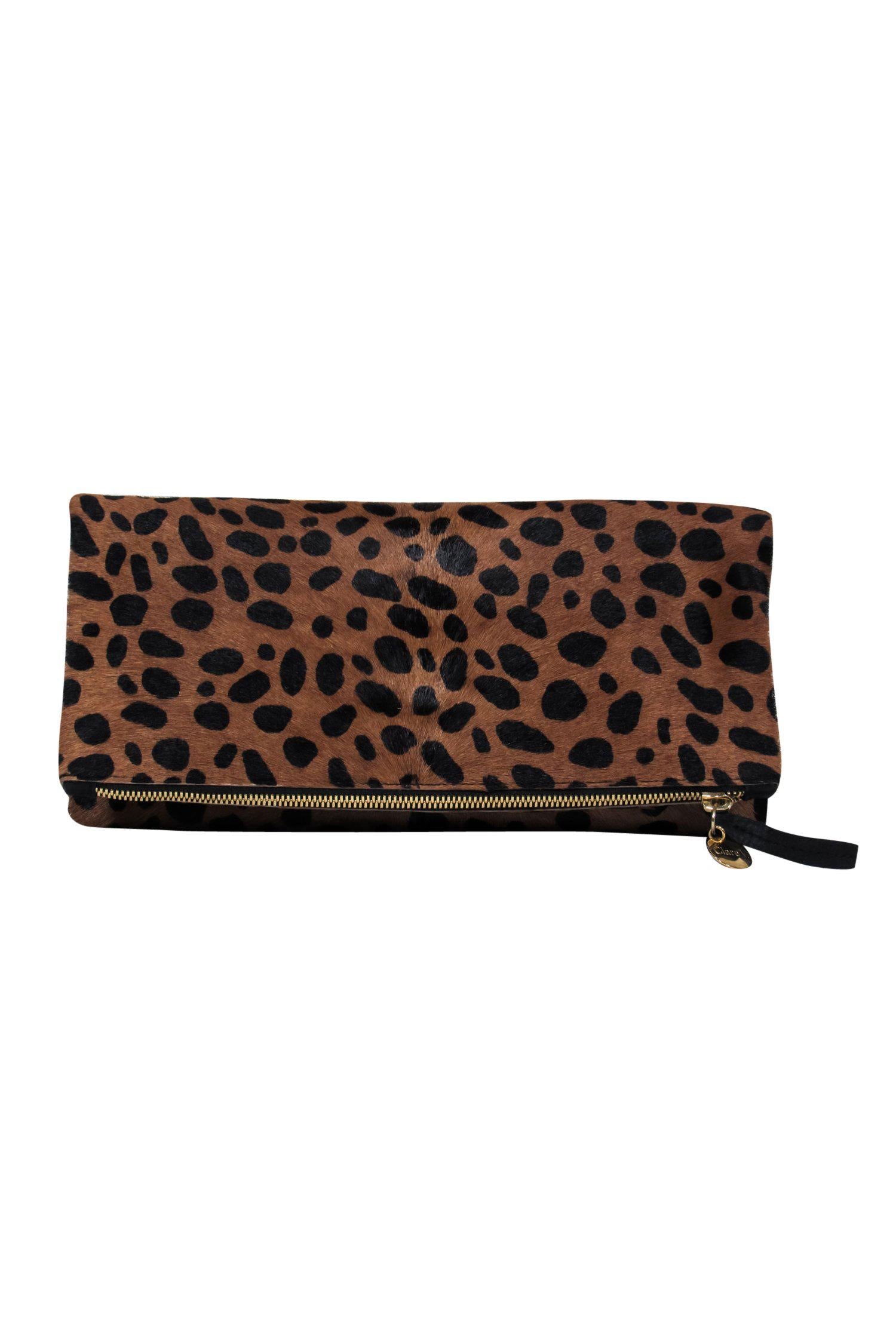 Clare V. - Stunning Brown Leopard Print Calf Hair Fold-Over Zippered Clutch