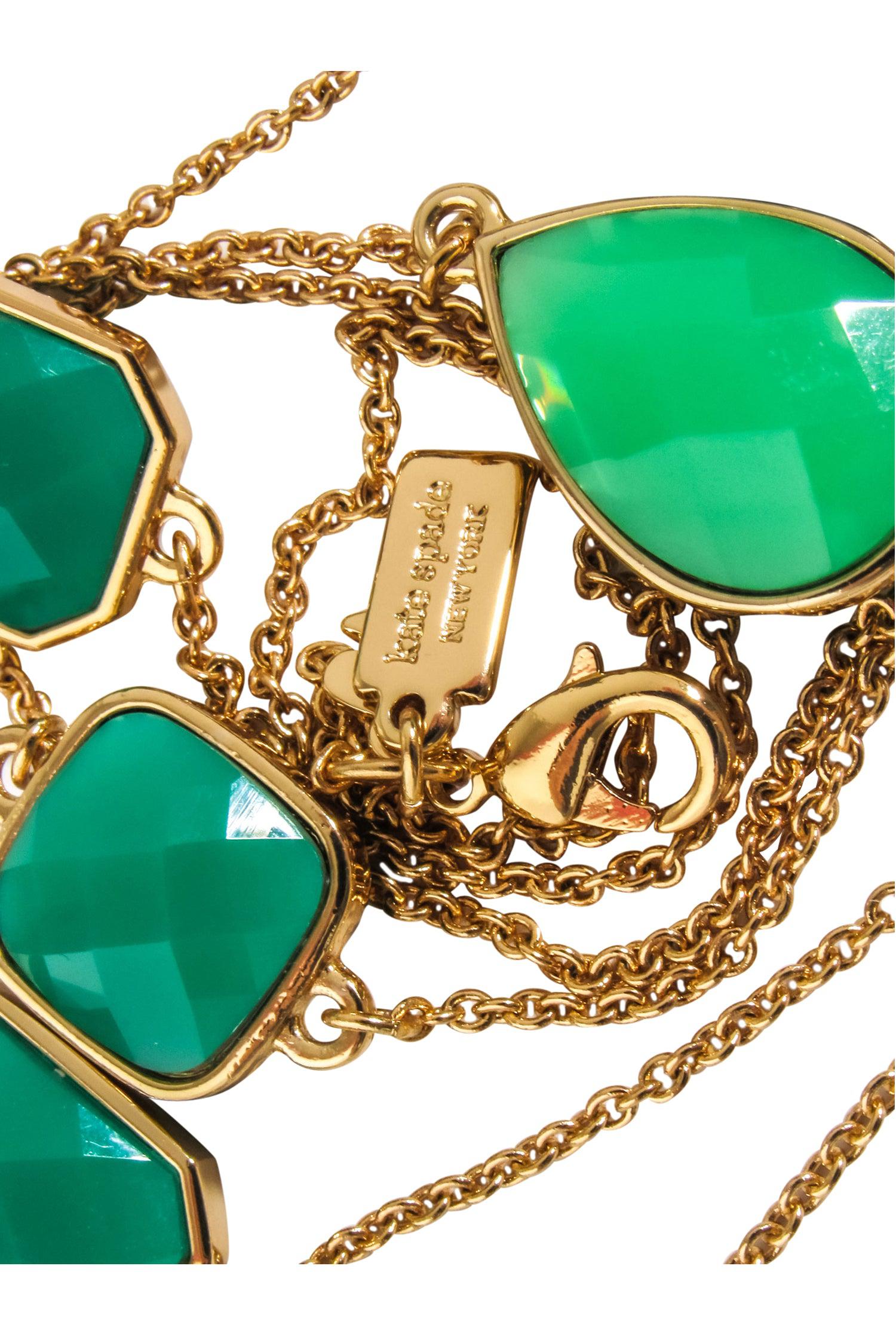 Kate Spade Gold & Green Gem Long Necklace - A Stunning Statement Piece