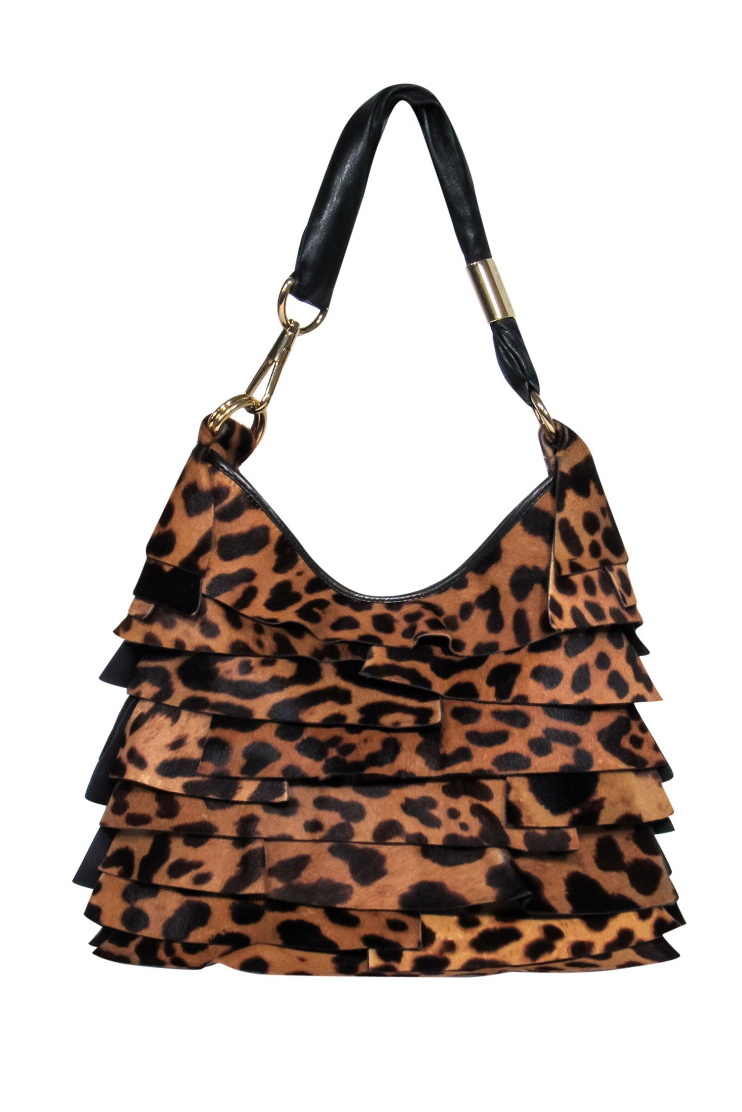 Yves Saint Laurent - Exquisite Brown Leopard Print Calf Hair Tiered Shoulder Bag