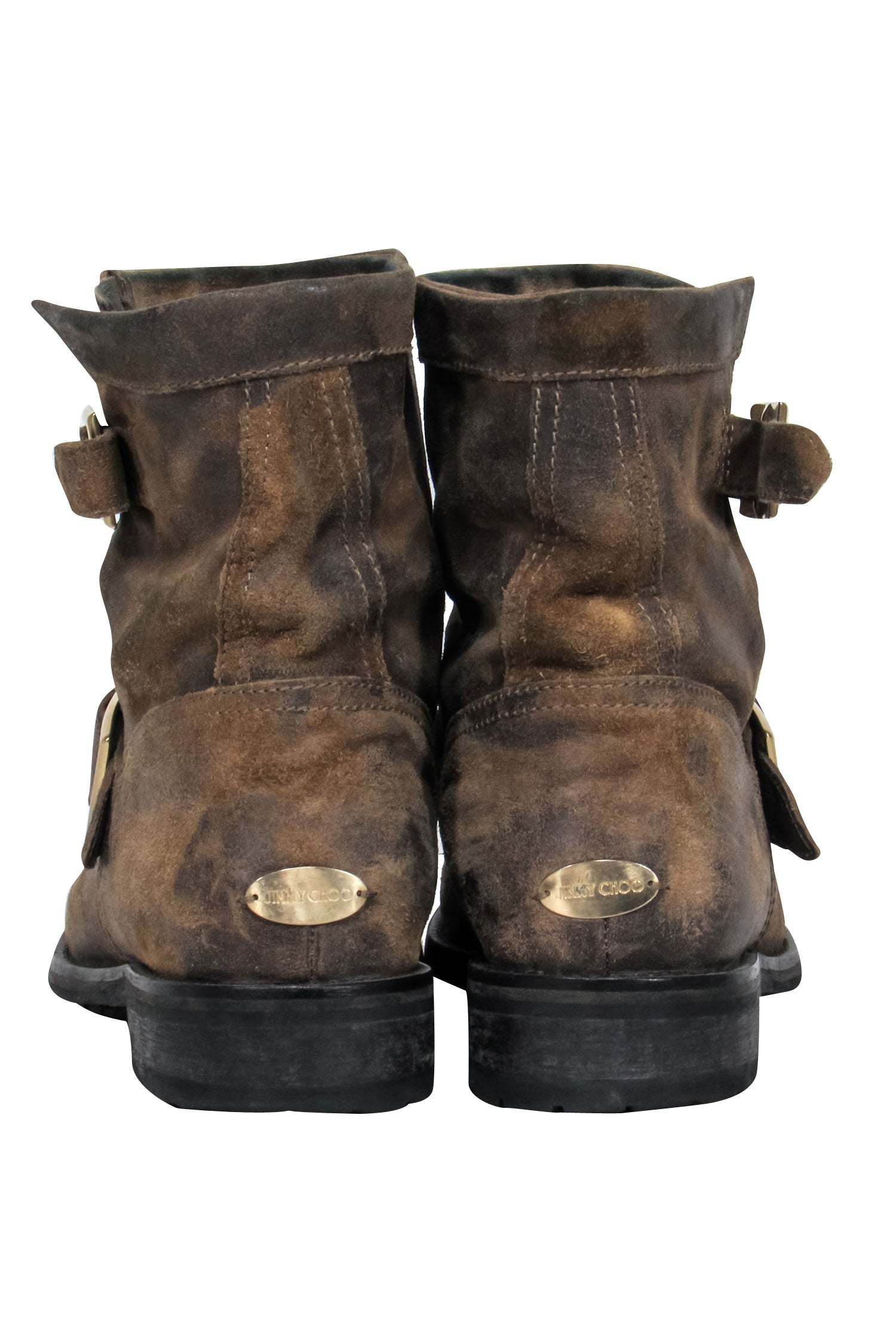 Jimmy Choo Tan Distressed Suede Moto Boots - Size 7.5: Elevate Your Style!