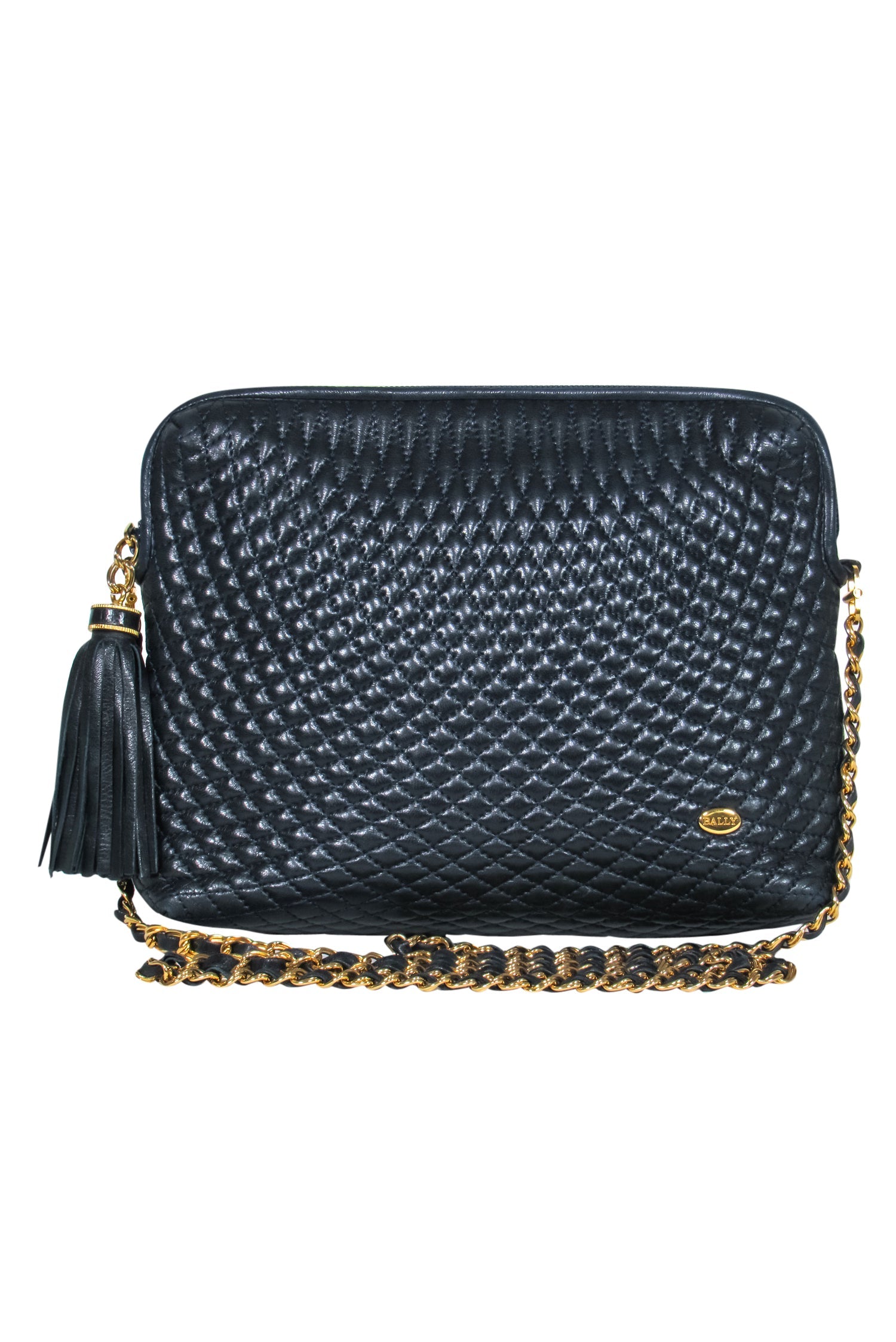 Bally - Gorgeous Midnight Blue Quilted Leather Crossbody Bag with Chain Strap