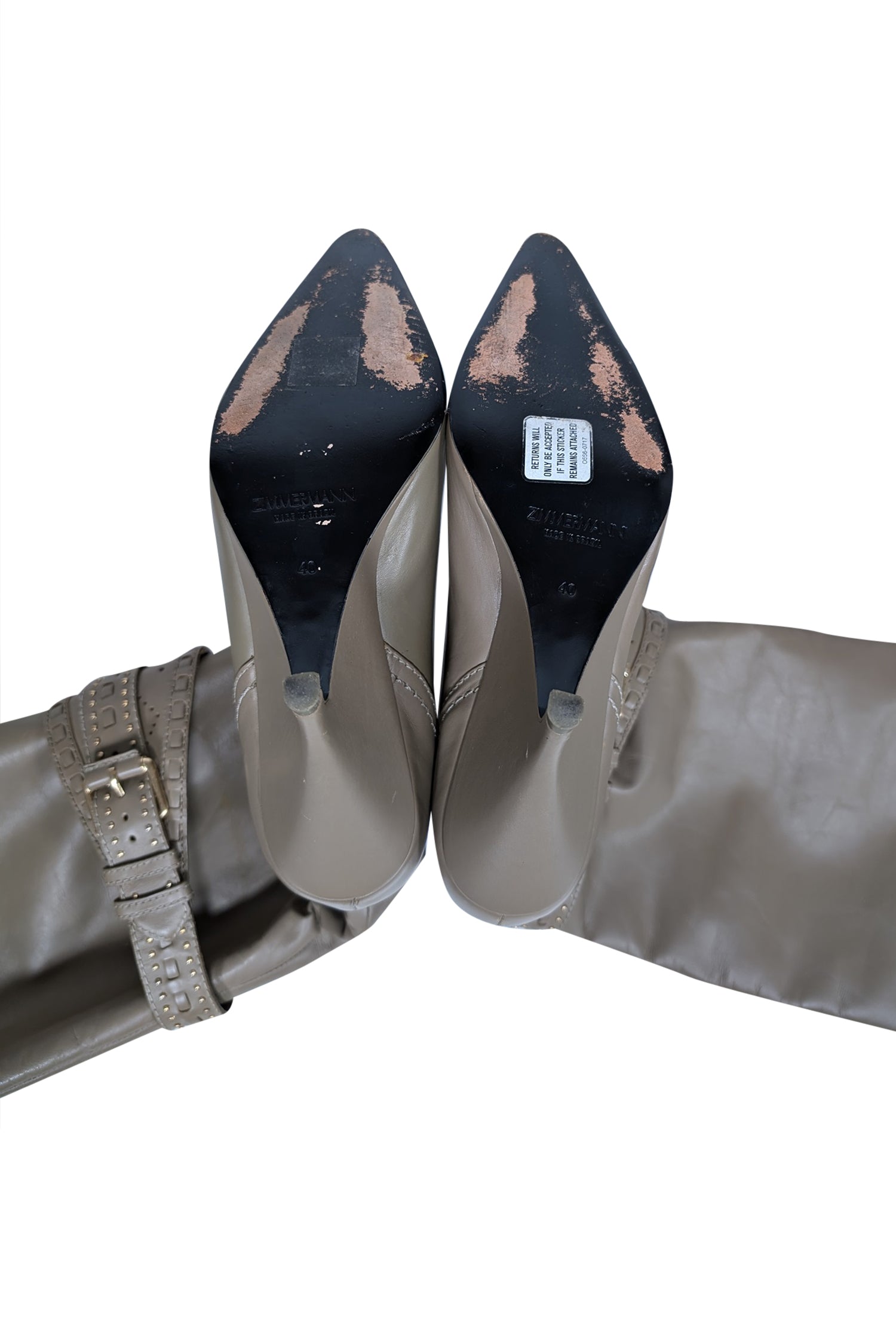 Zimmermann Taupe Leather Knee - High Heeled Boots: Size 10 Fashion Statement!
