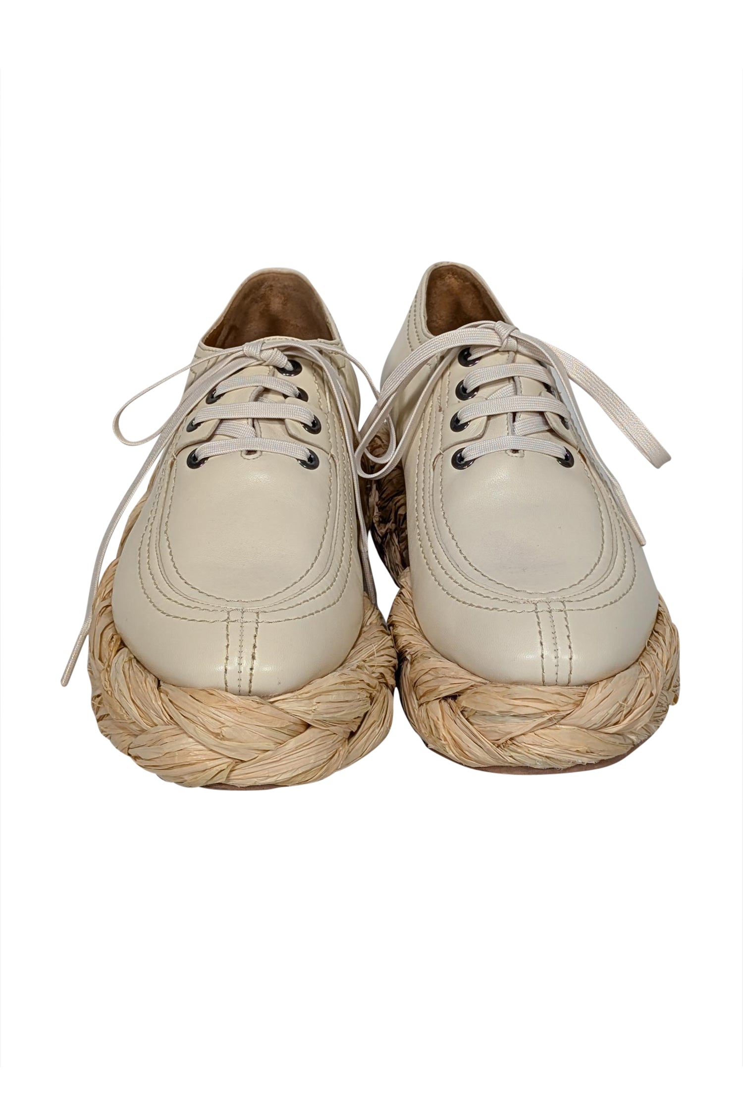 Clergerie Paris - Stunning Beige Leather & Woven Straw Platform Sneakers, Size 8