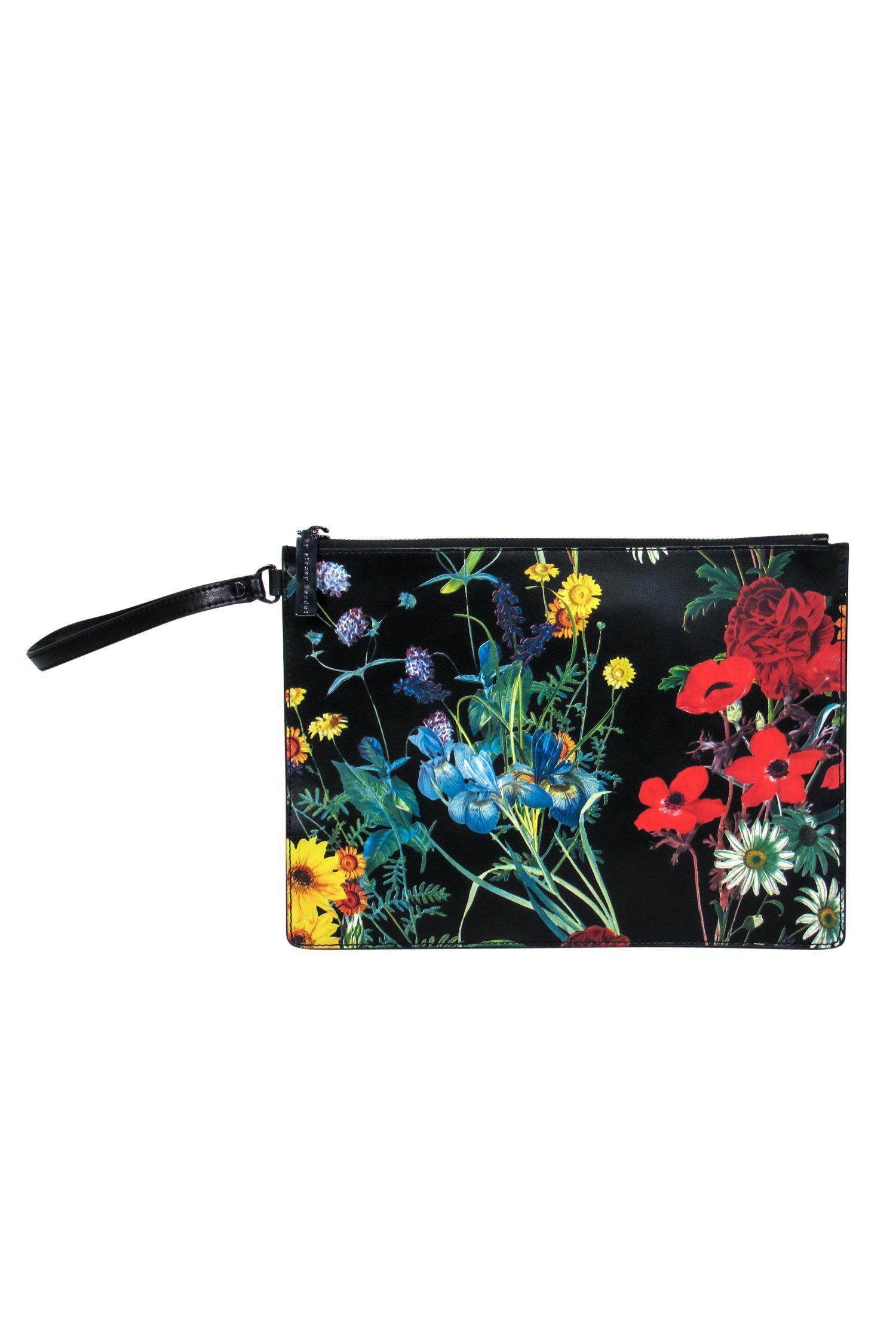 Alice & Olivia - Stunning Black & Multicolor Floral Print Zippered Clutch