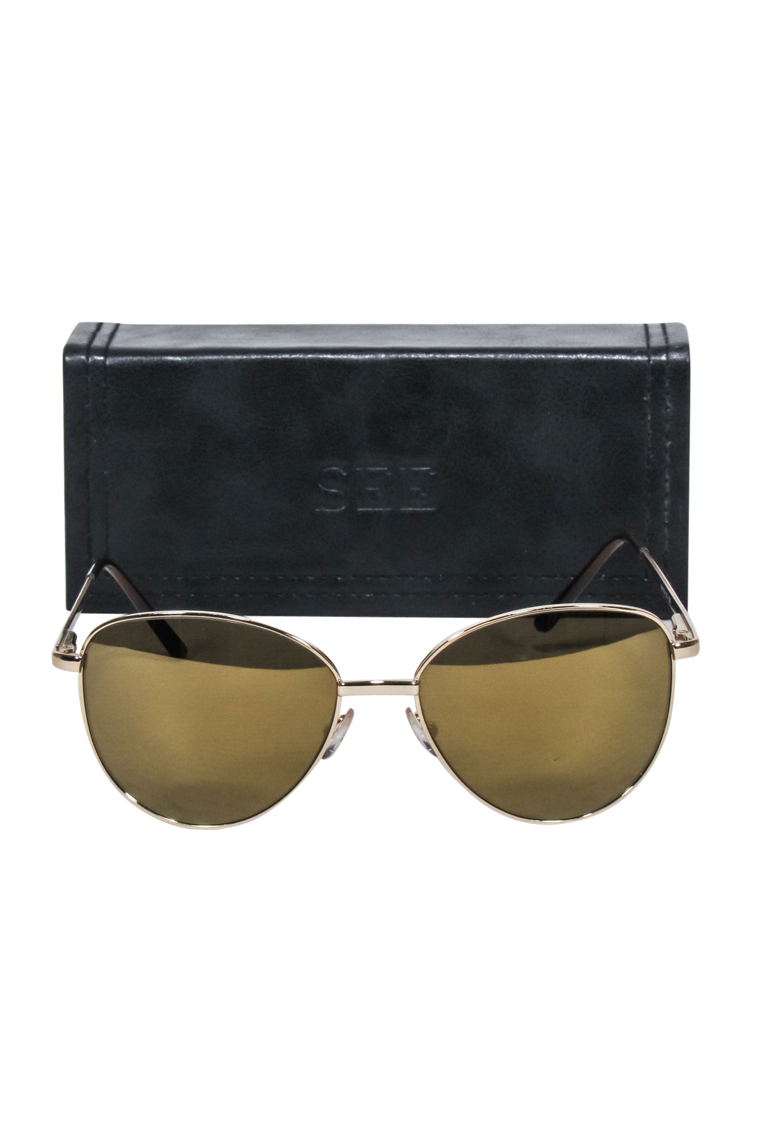 See - Stylish Gold Rounded Sunglasses with Yellow Lenses