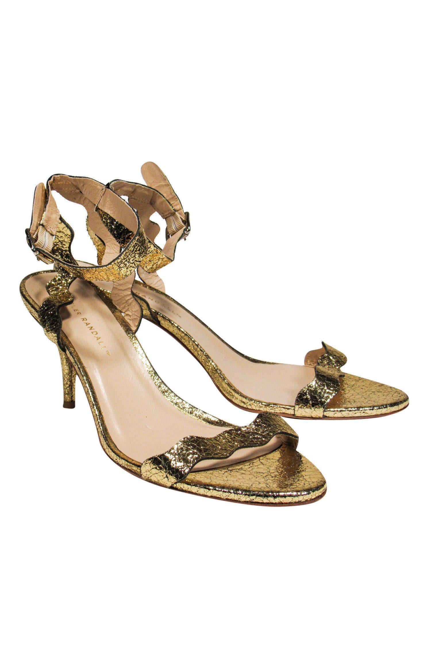 Loeffler Randall Gold Crackle Ankle-Strap Kitten Heels - Size 11: Sparkle and Shine!