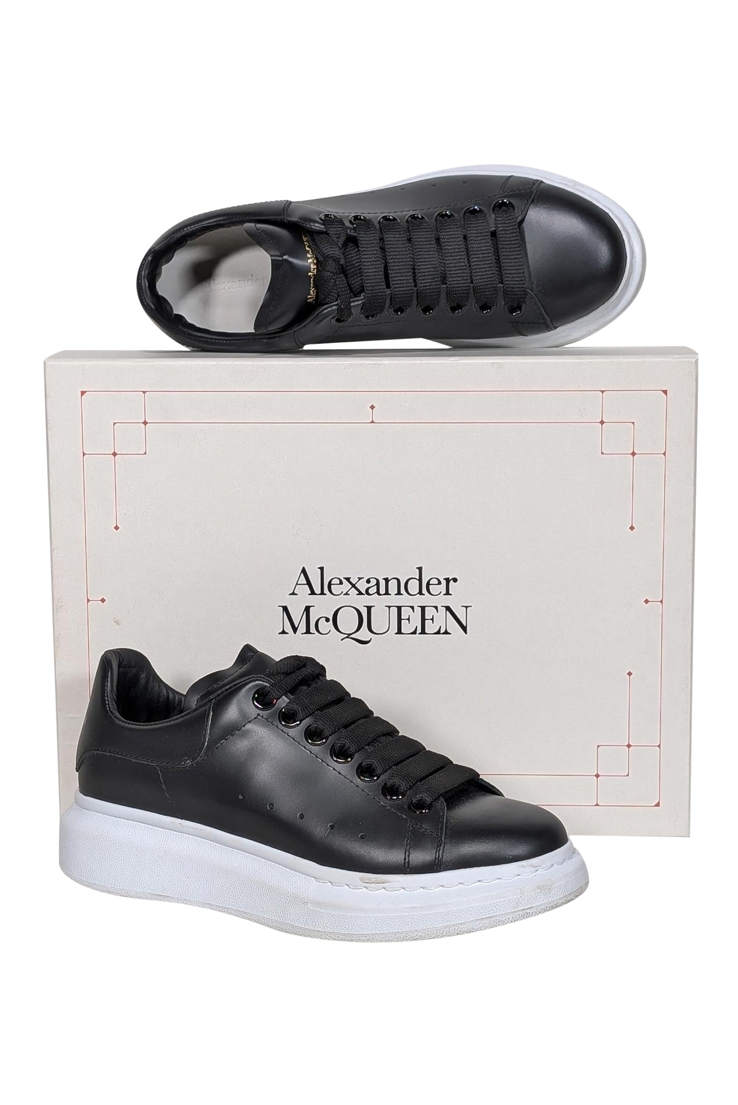 Alexander McQueen Black Leather Lace - Up Sneakers: Size 7.5 Fashion Statement