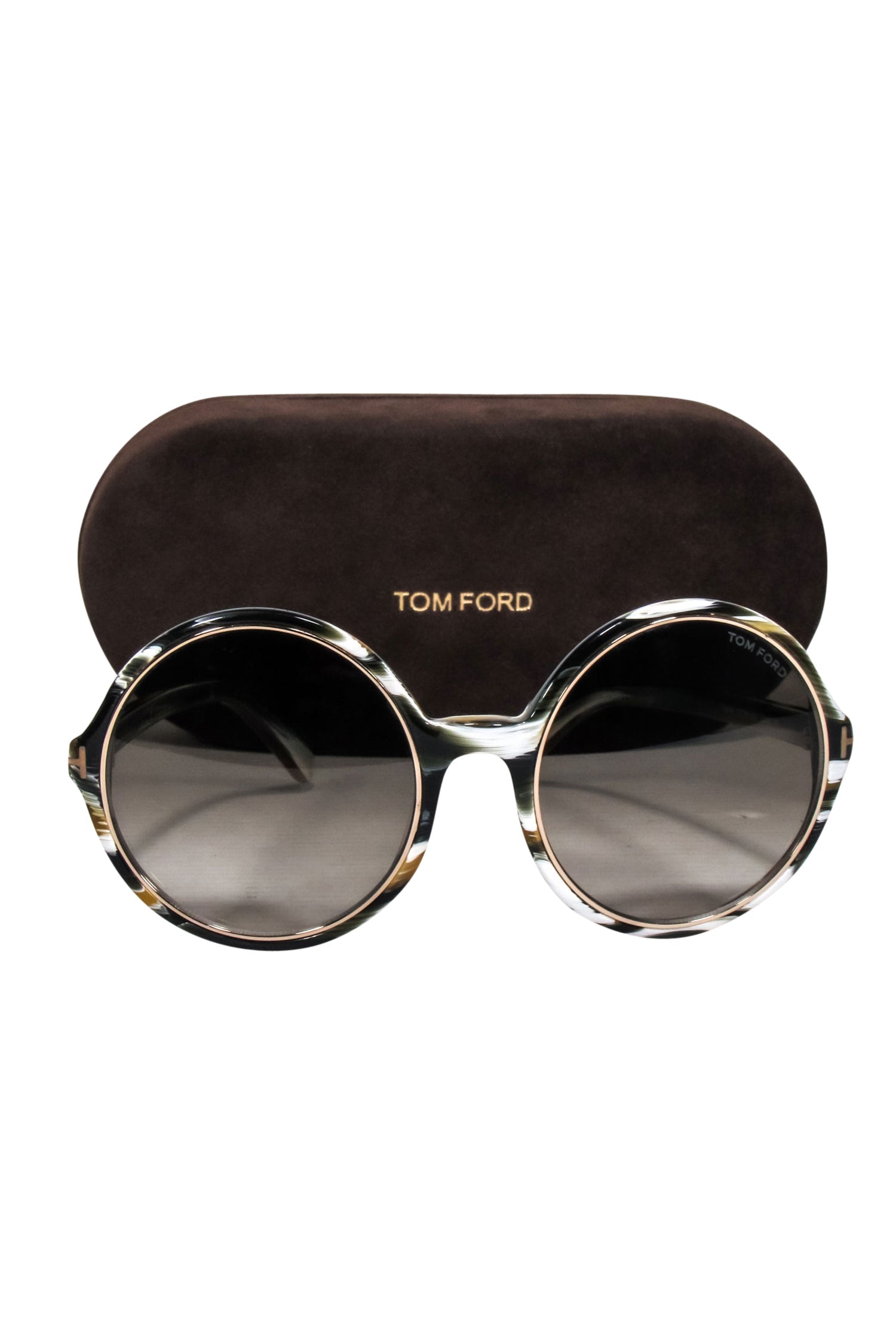 Tom Ford - Stylish Brown & White Print Large Round Sunglasses