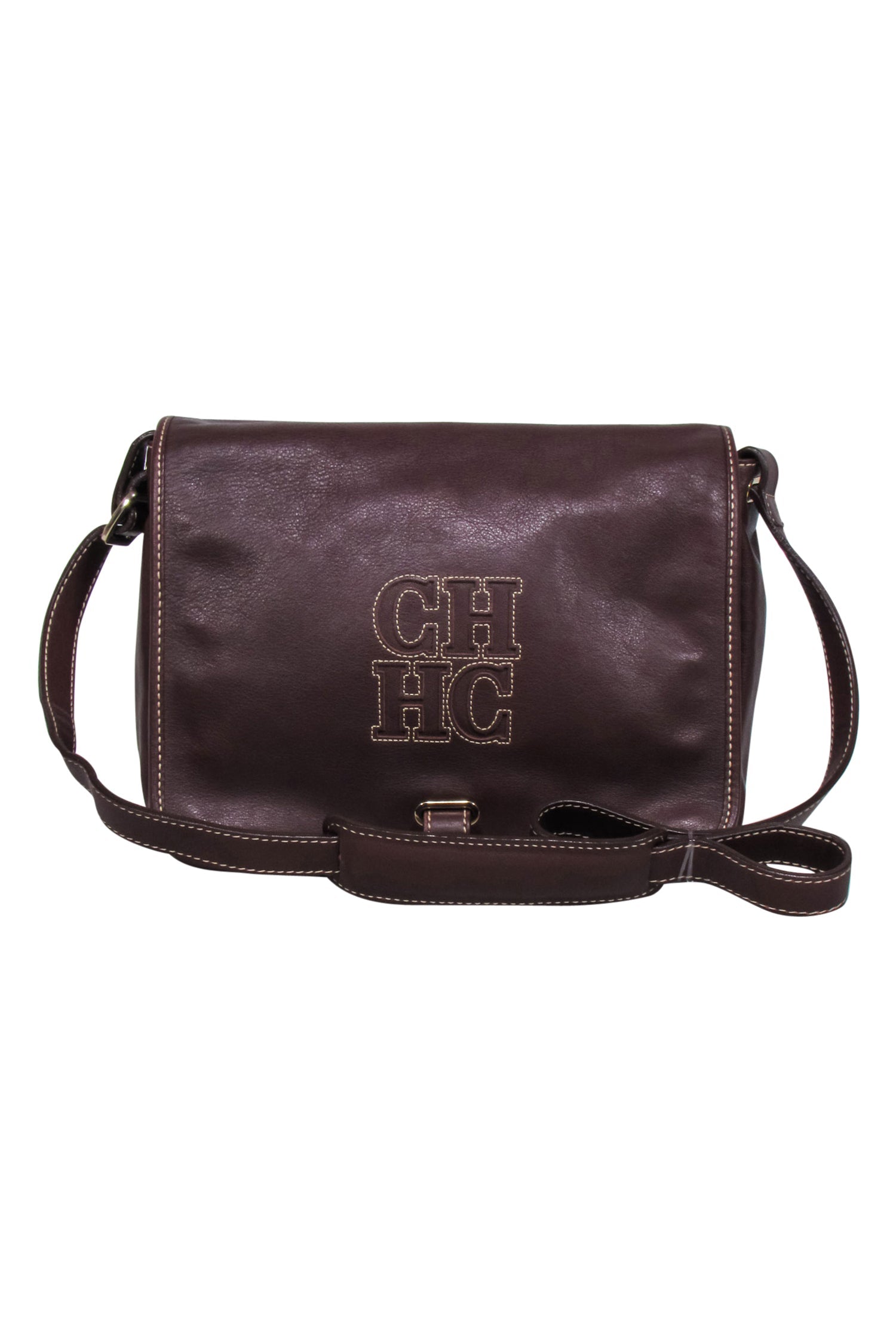 Carolina Herrera Brown Leather Fold-Over Crossbody Bag - Chic & Functional