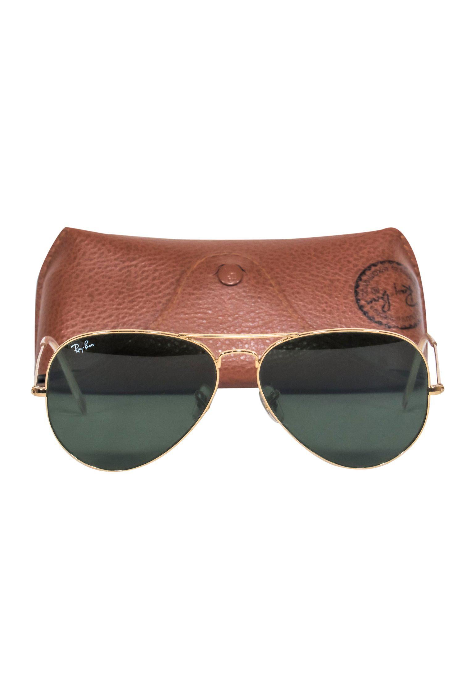 Ray-Ban Gold Aviator Sunglasses with Stunning Greenish Blue Tint