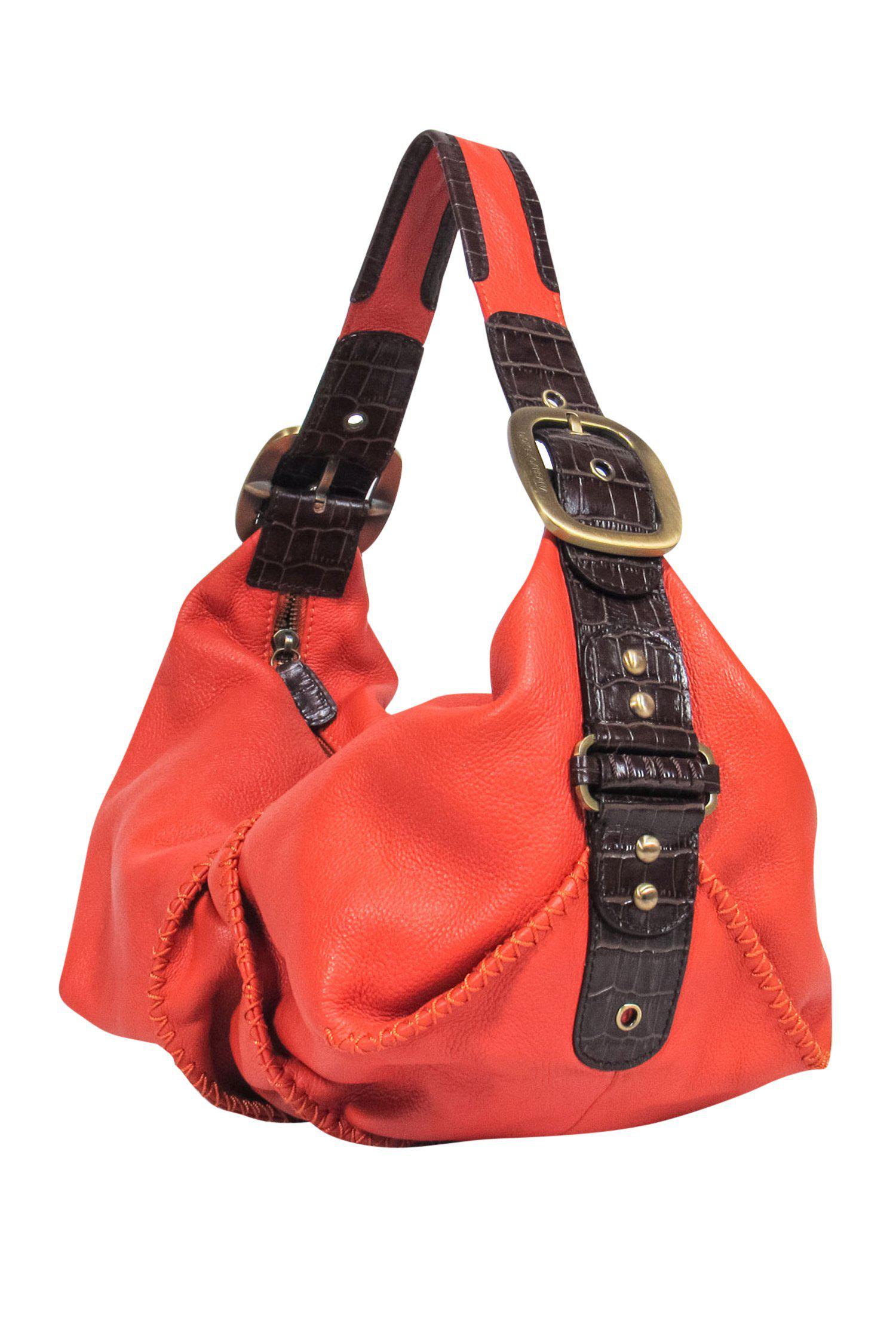 Dolce & Gabbana Orange Textured Leather Shoulder Bag with Exquisite Reptile Embossed Trim